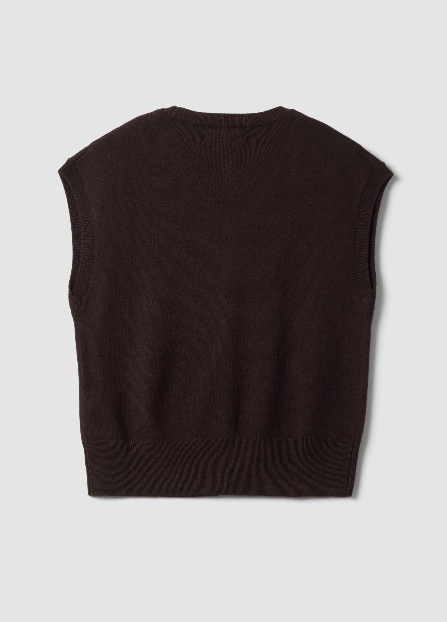 Brown V-neck button-up vest with oversized fit