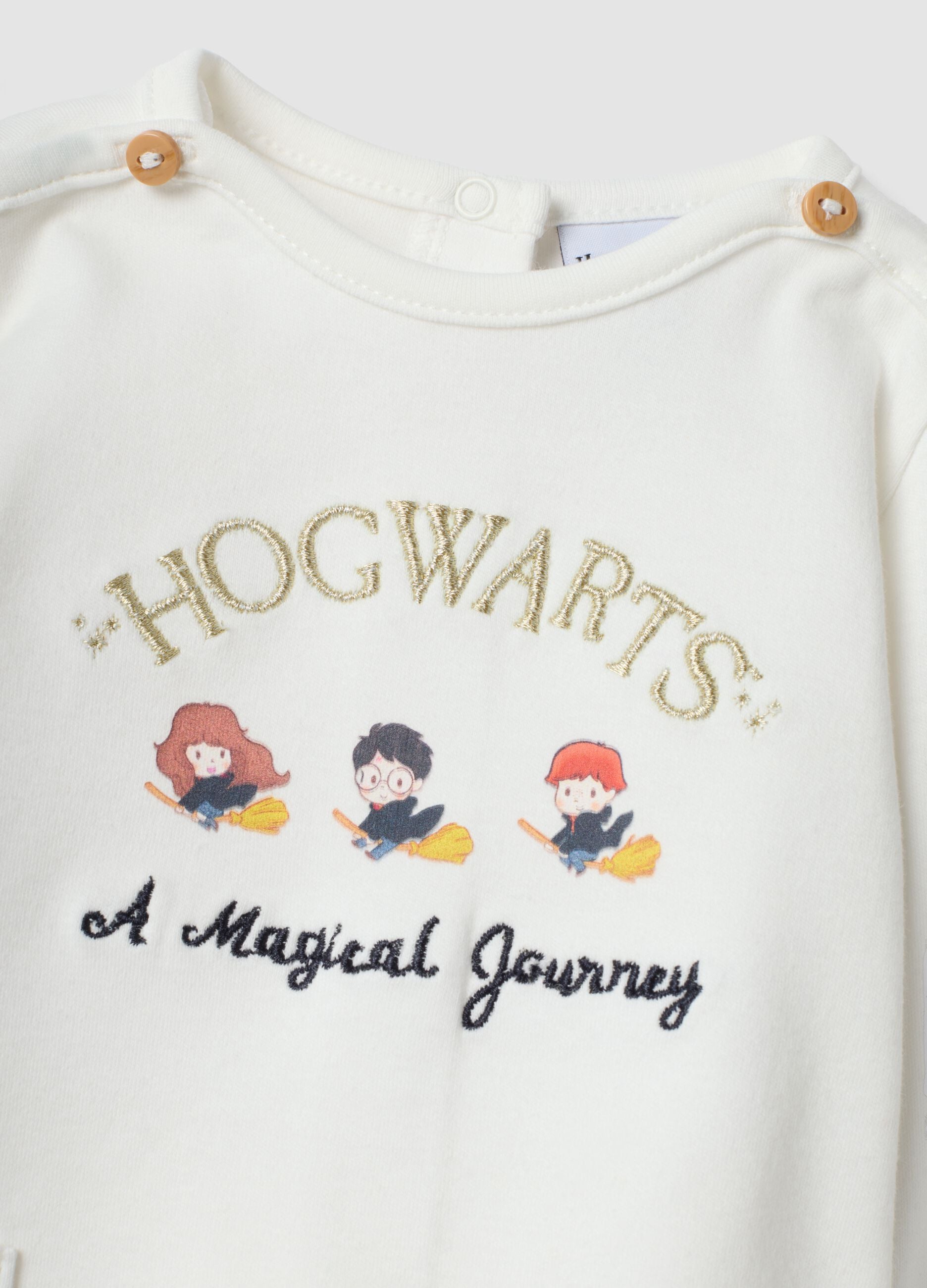 White baby top in pure organic cotton with Harry Potter embroidery