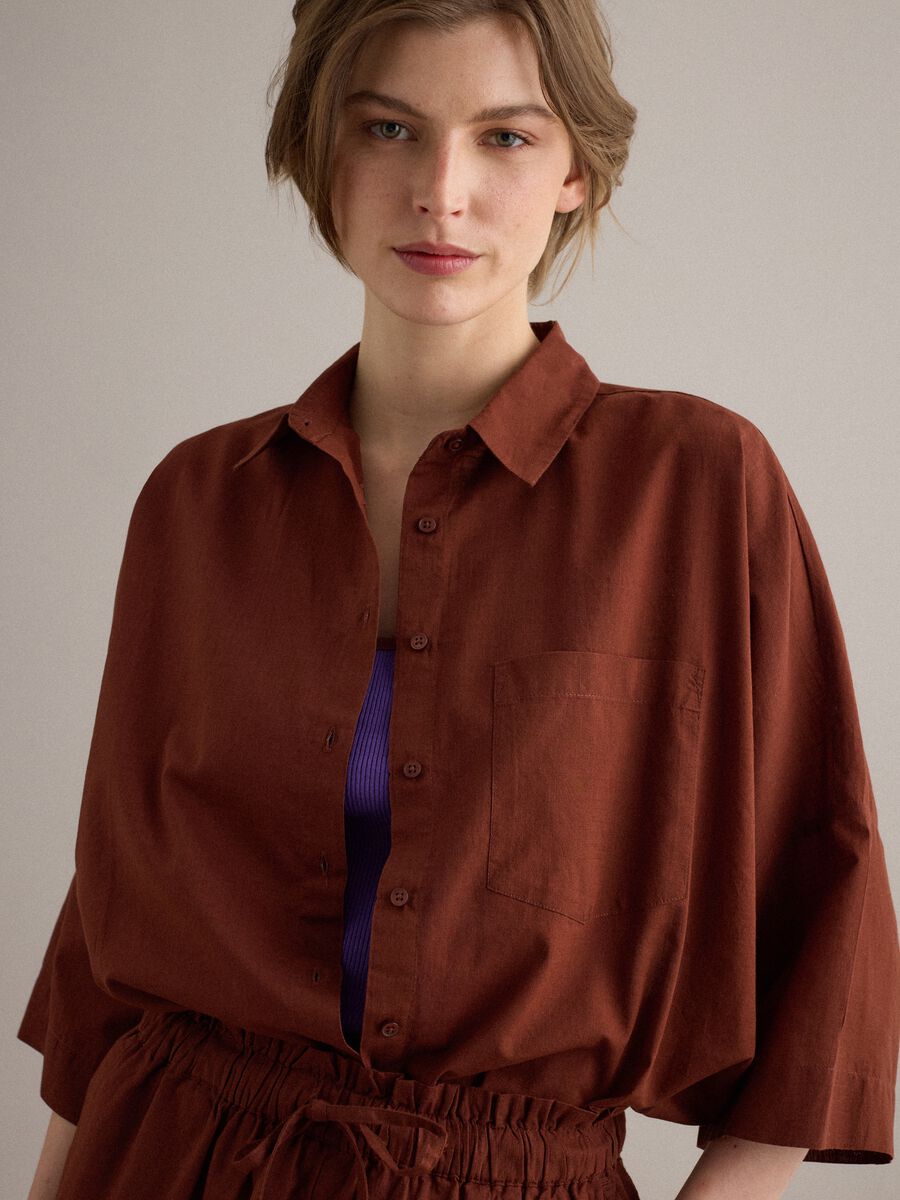 Brown pure cotton oversized shirt_0