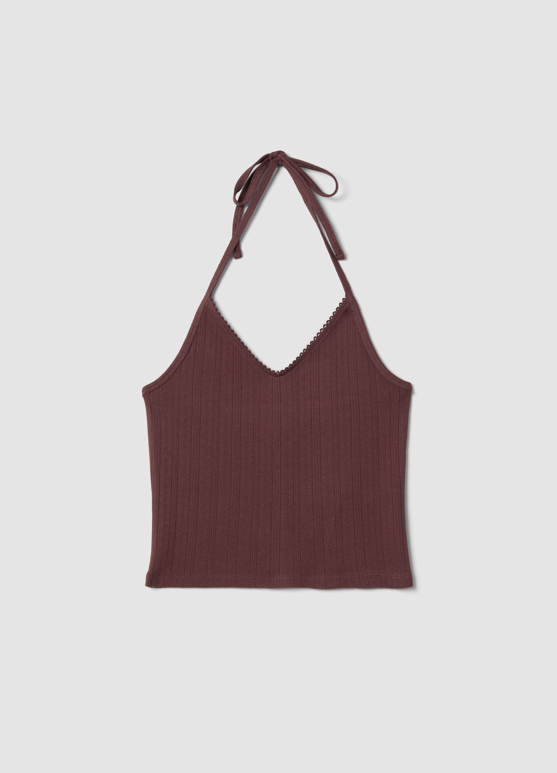 Short brown pure cotton tank top