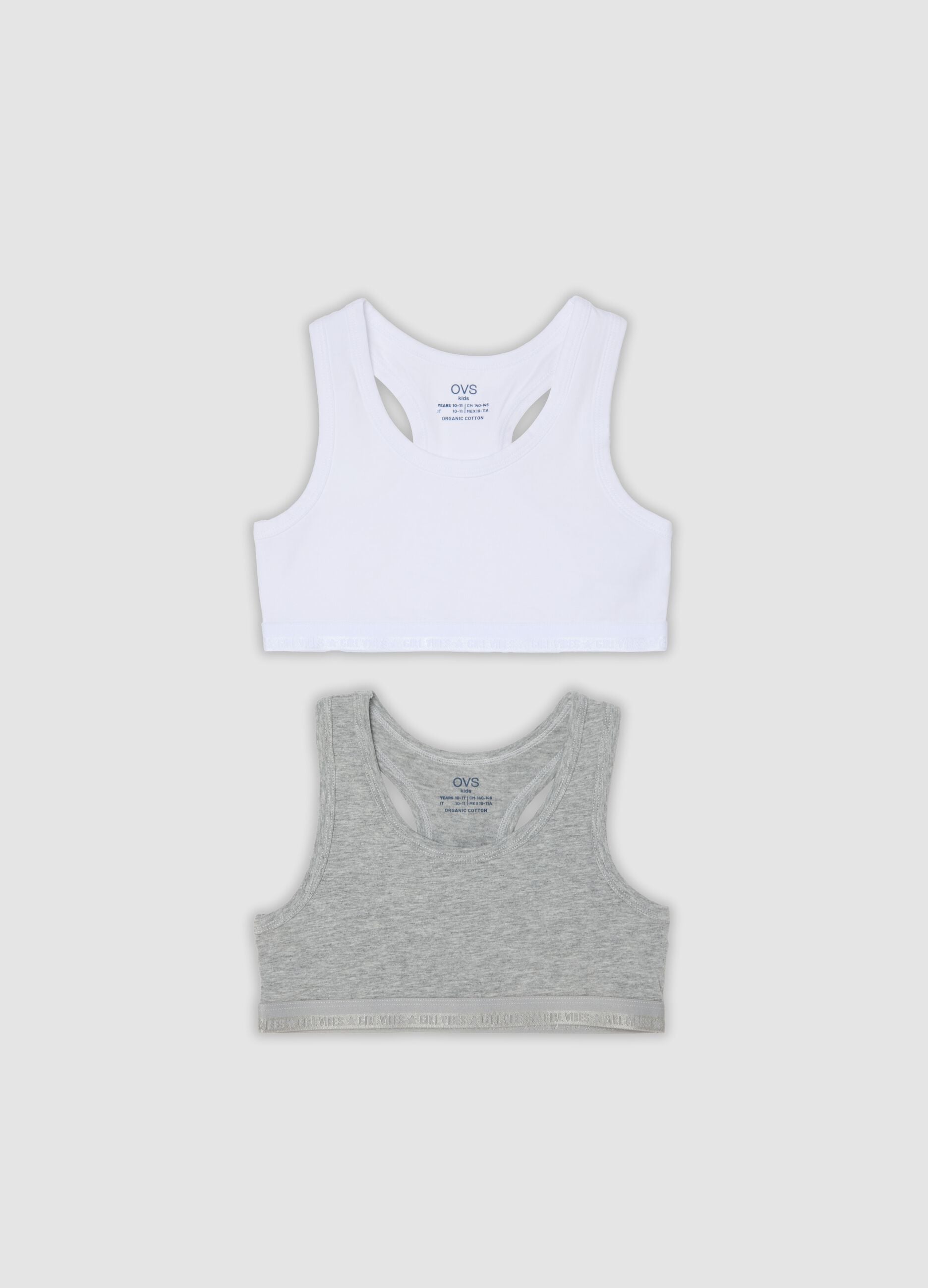 2-pack of girls&rsquo; multicolour organic stretch-cotton sports bras