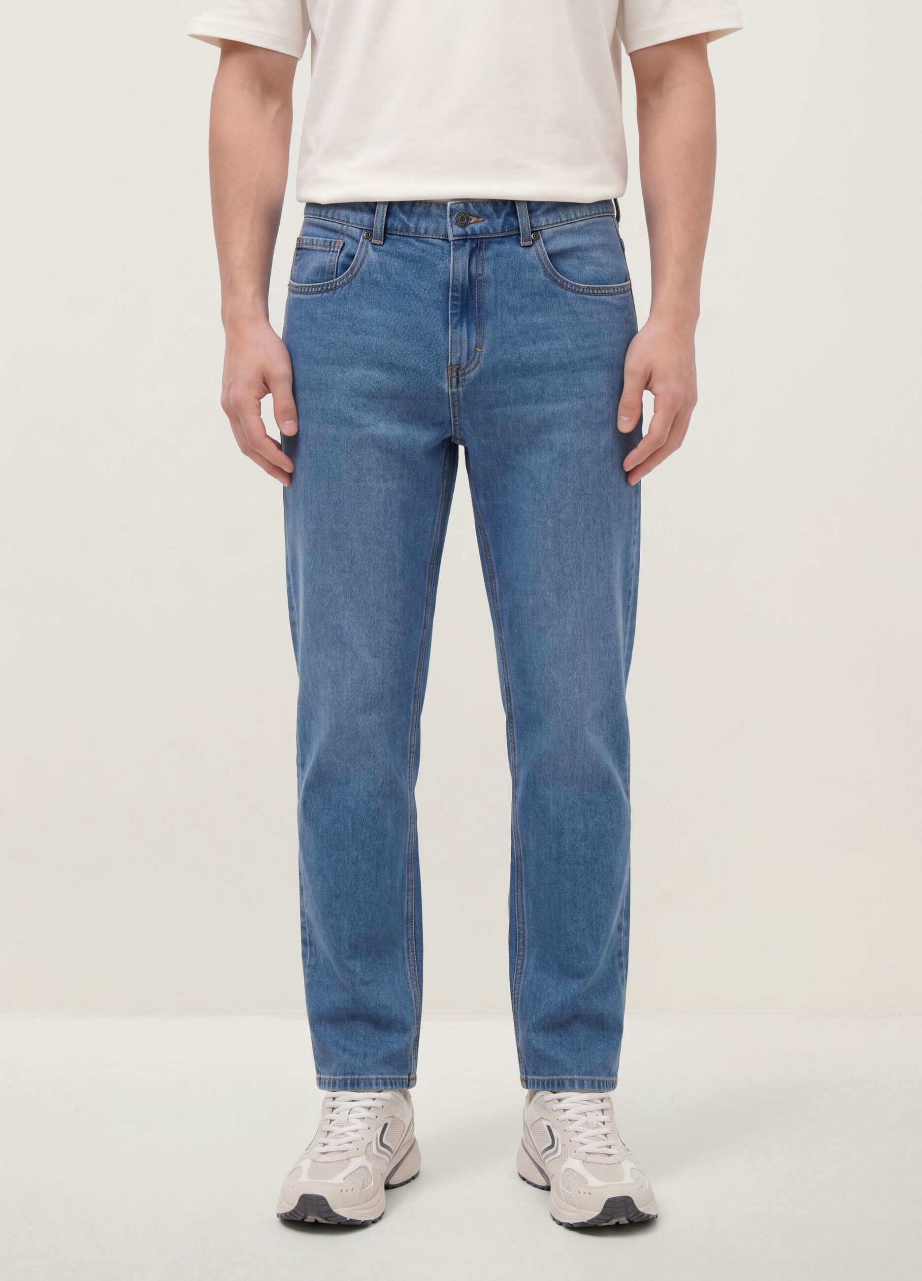 Light Blue Denim Jeans in Cotton-Viscose Blend, Regular Fit