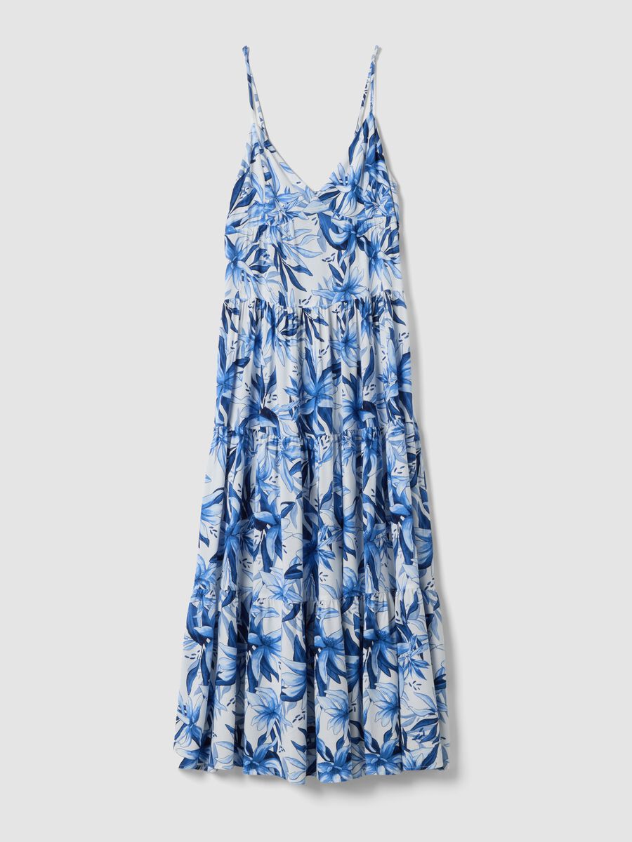 Blue and white pure viscose maxi dress with floral print_4