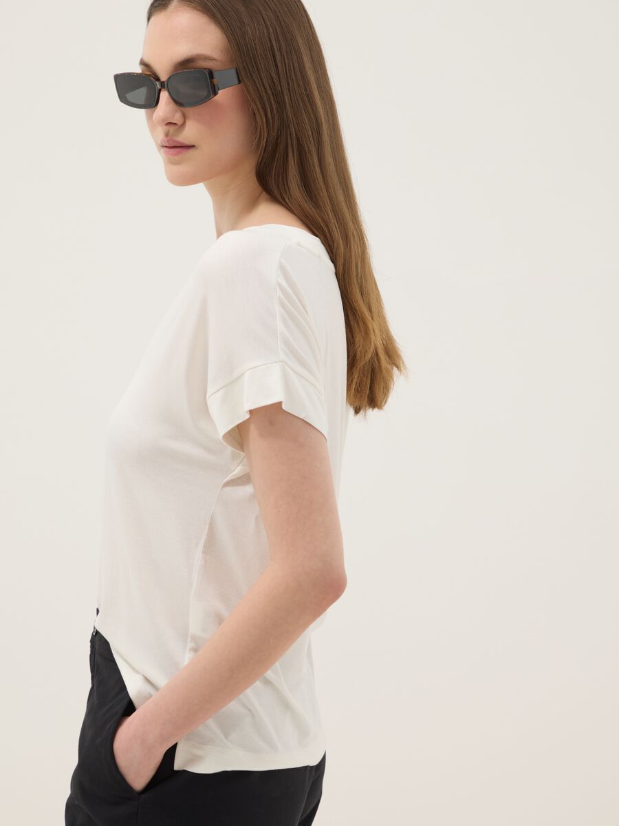 White stretch viscose T-shirt, regular fit_0