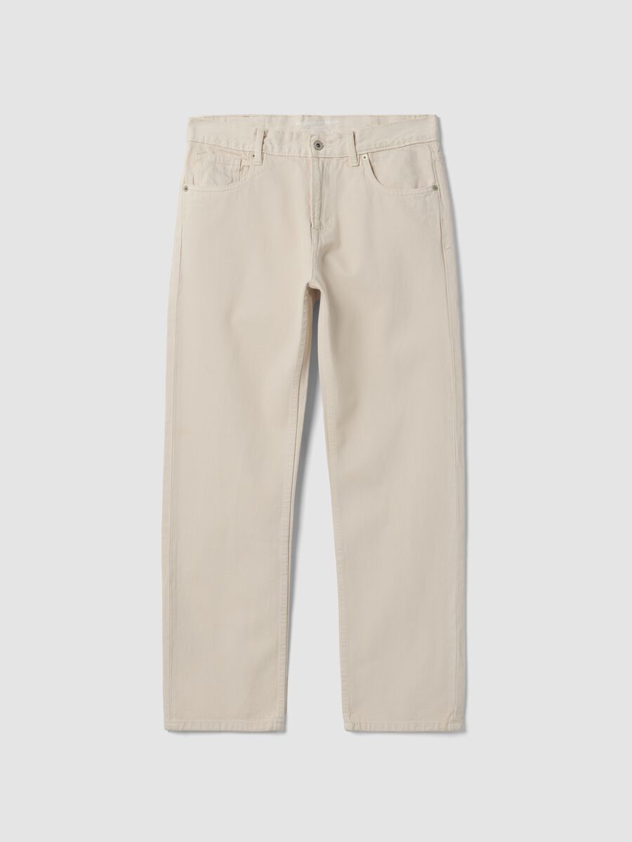 Beige pure cotton twill straight-fit jeans_3