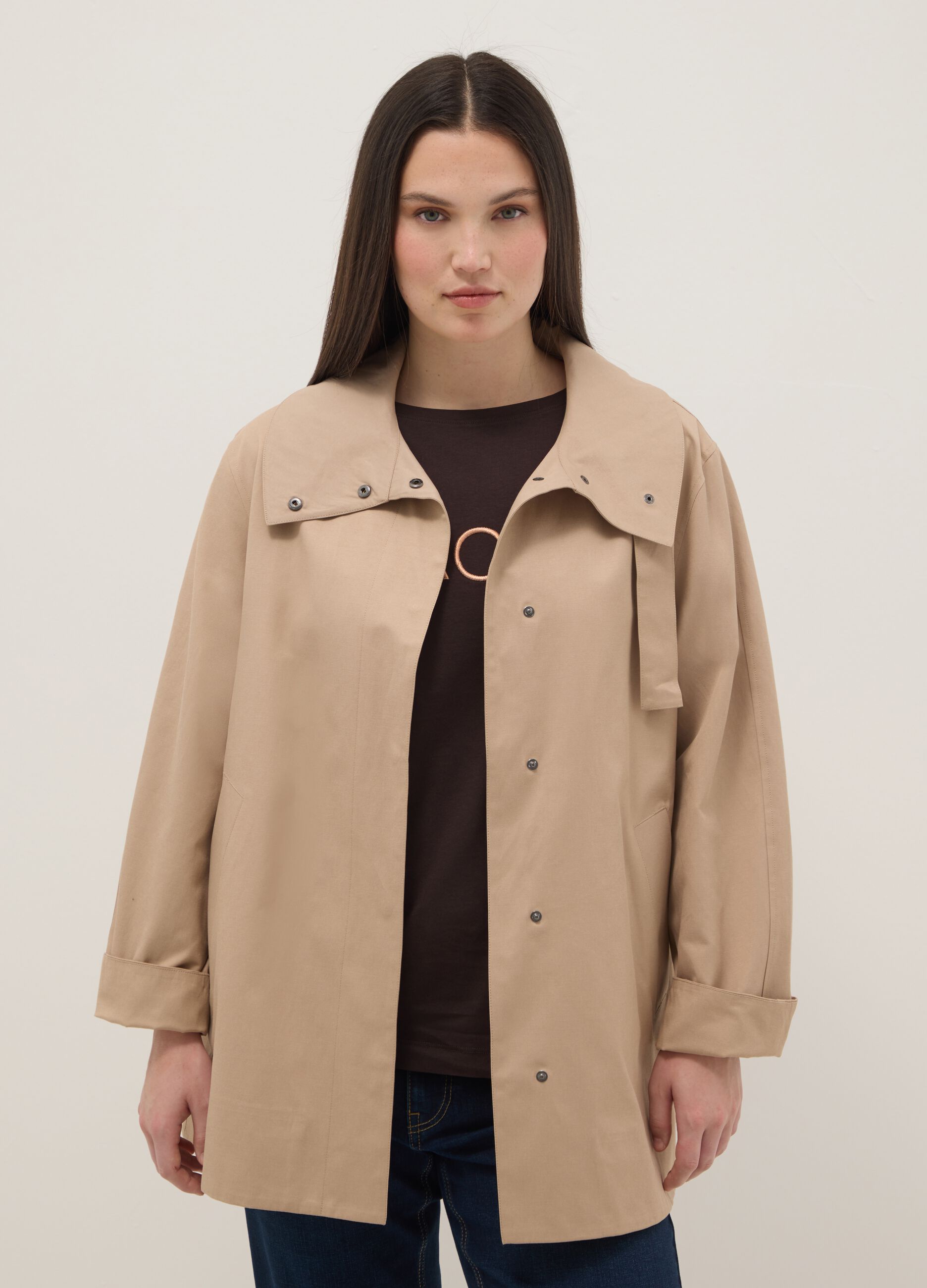 Beige Cotton Blend Oversize Fit Jacket