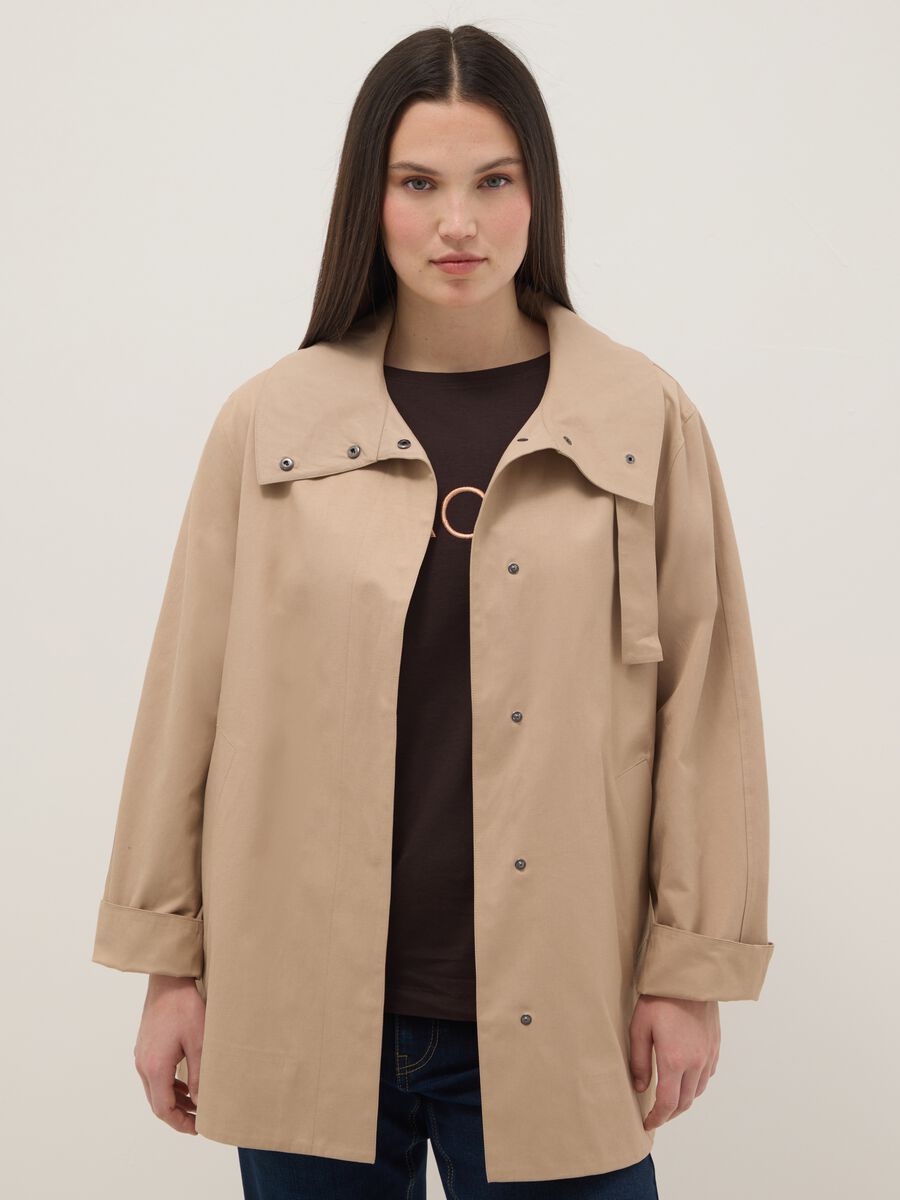 Beige Cotton Blend Oversize Fit Jacket_0