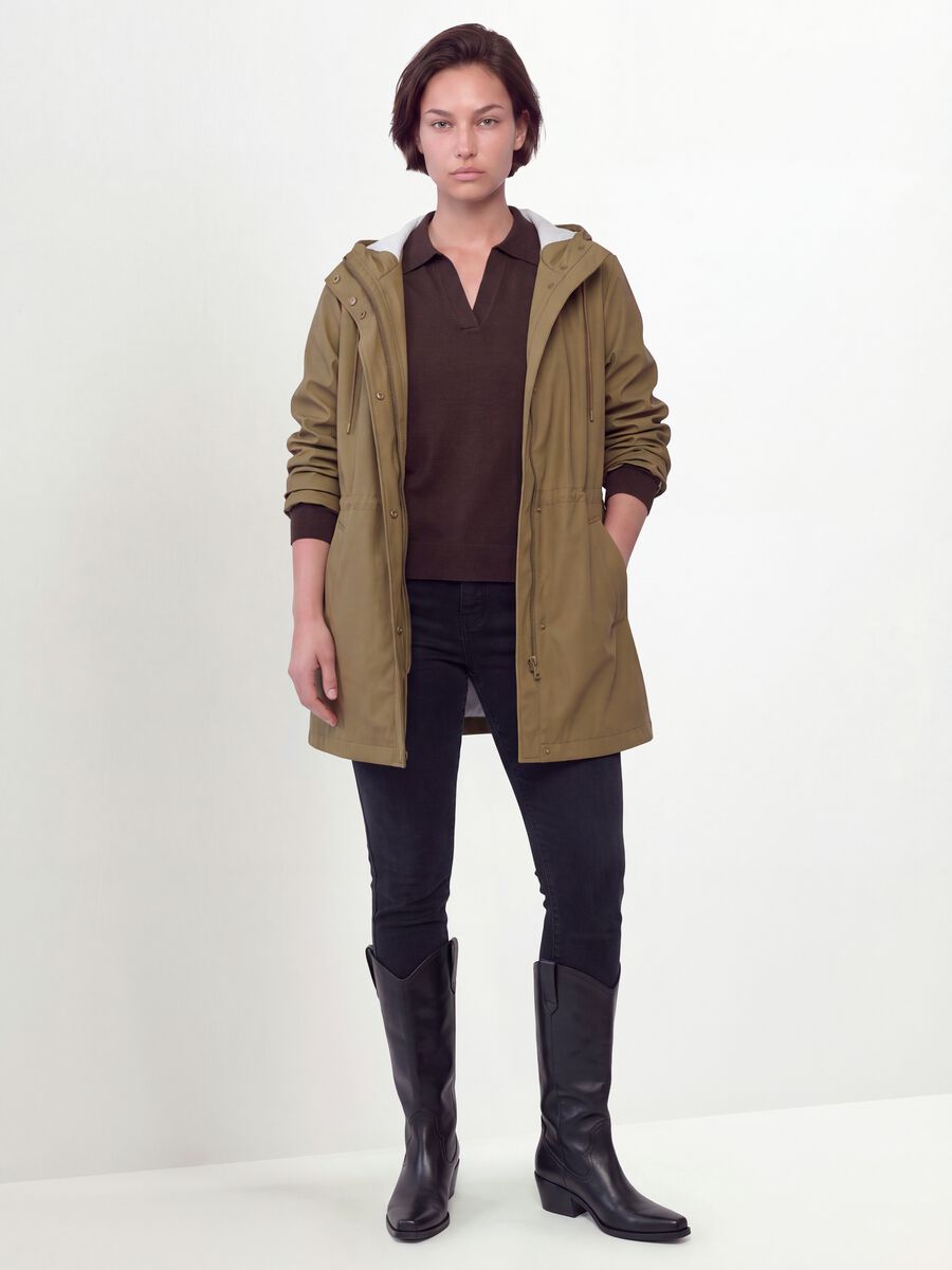 Brown rain jacket with hood, zip and snap buttons, regular fit_2