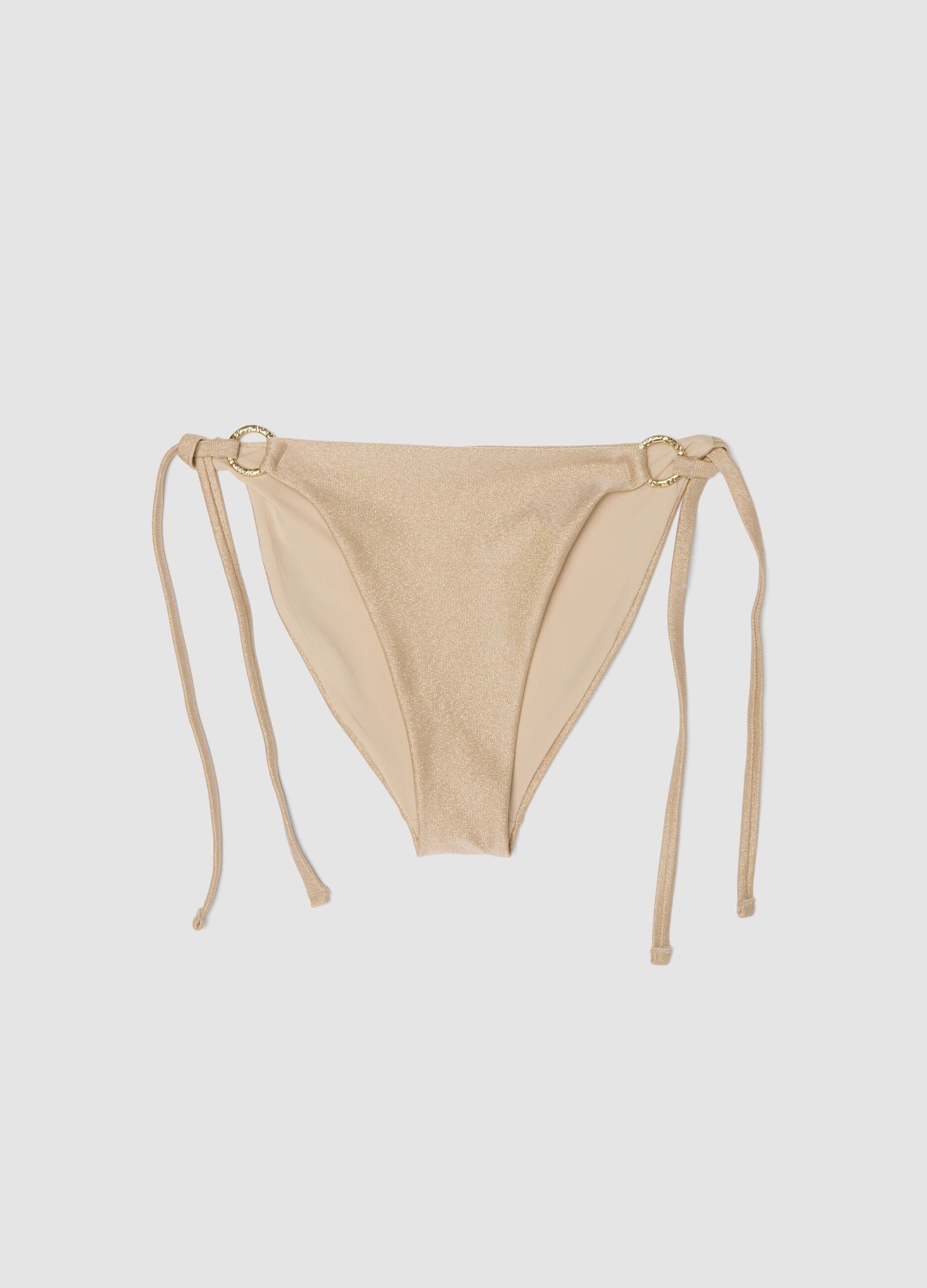 Beige glitter-textured stretch bikini bottoms