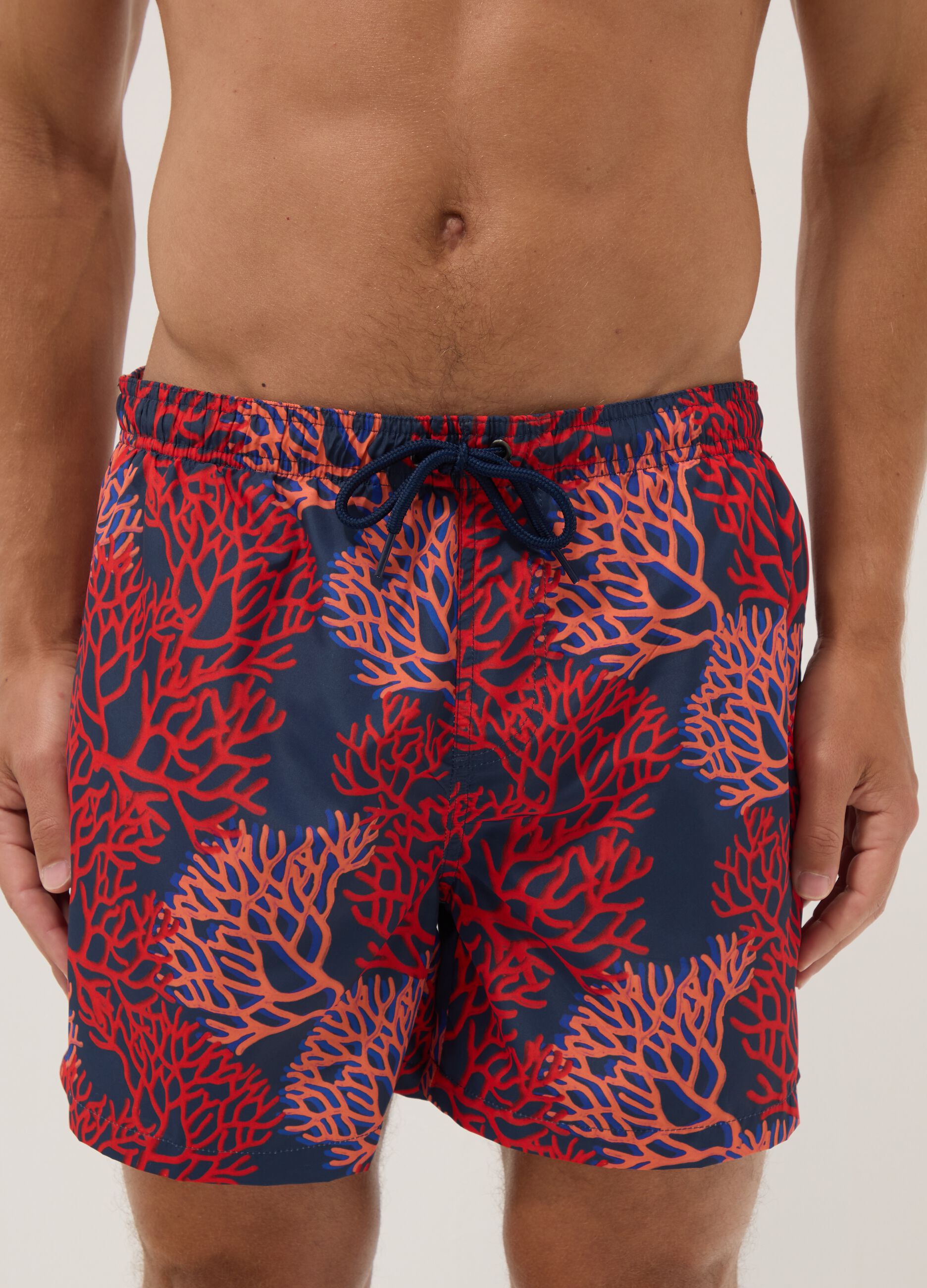 Multicolour coral-print boxer swim shorts