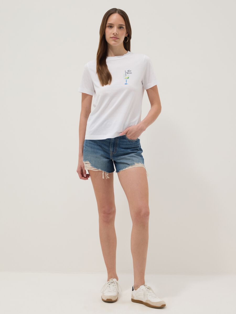 White pure cotton T-shirt with print, regular fit_1