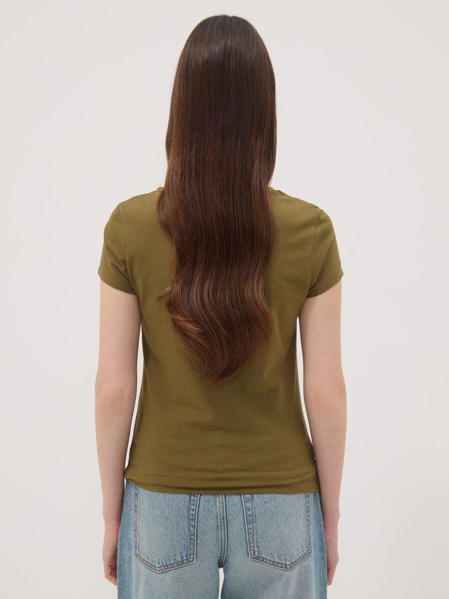 T-shirt verde in cotone elasticizzato a girocollo regular fit_3