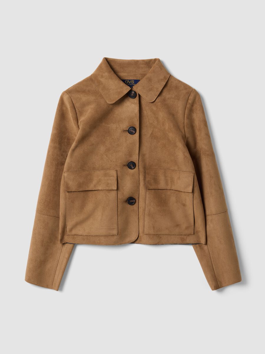 Beige regular-fit shacket with patch pockets_0