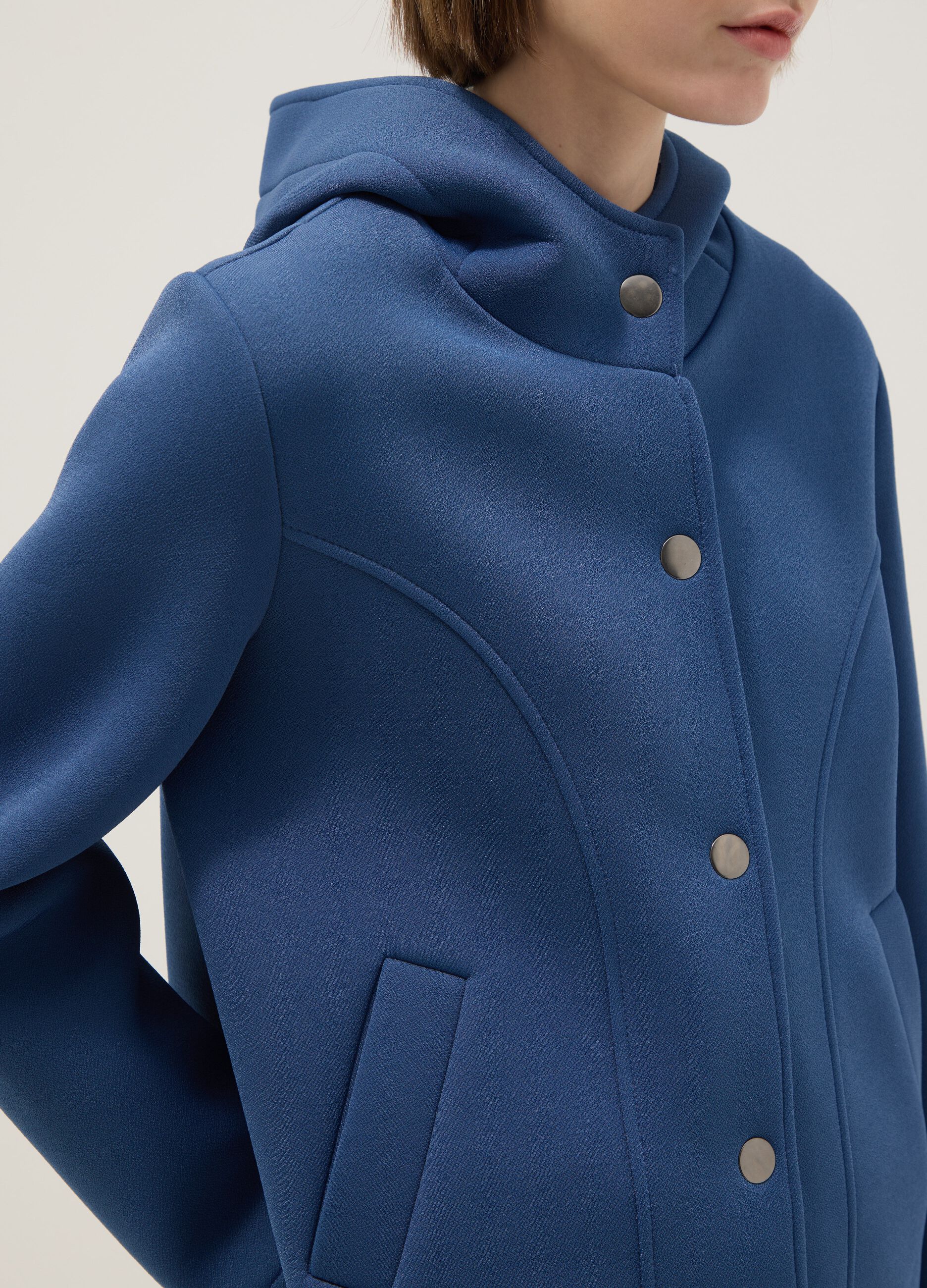 Blue regular fit jacket with hood and buttons
