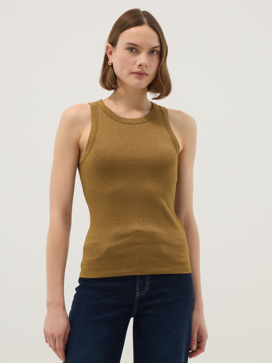 Yellow glitter top regular fit with thin straps_0