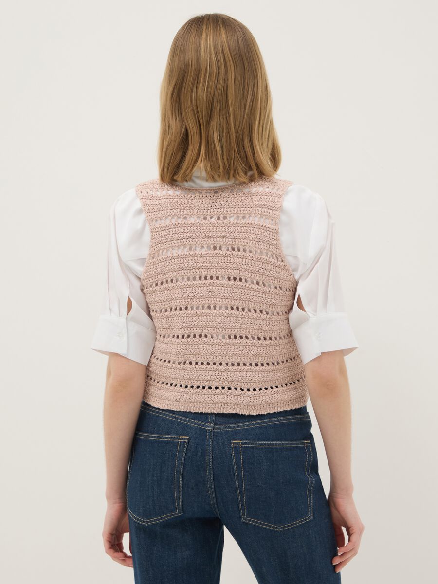 Gilet in puro cotone rosa regular fit con design traforato_2