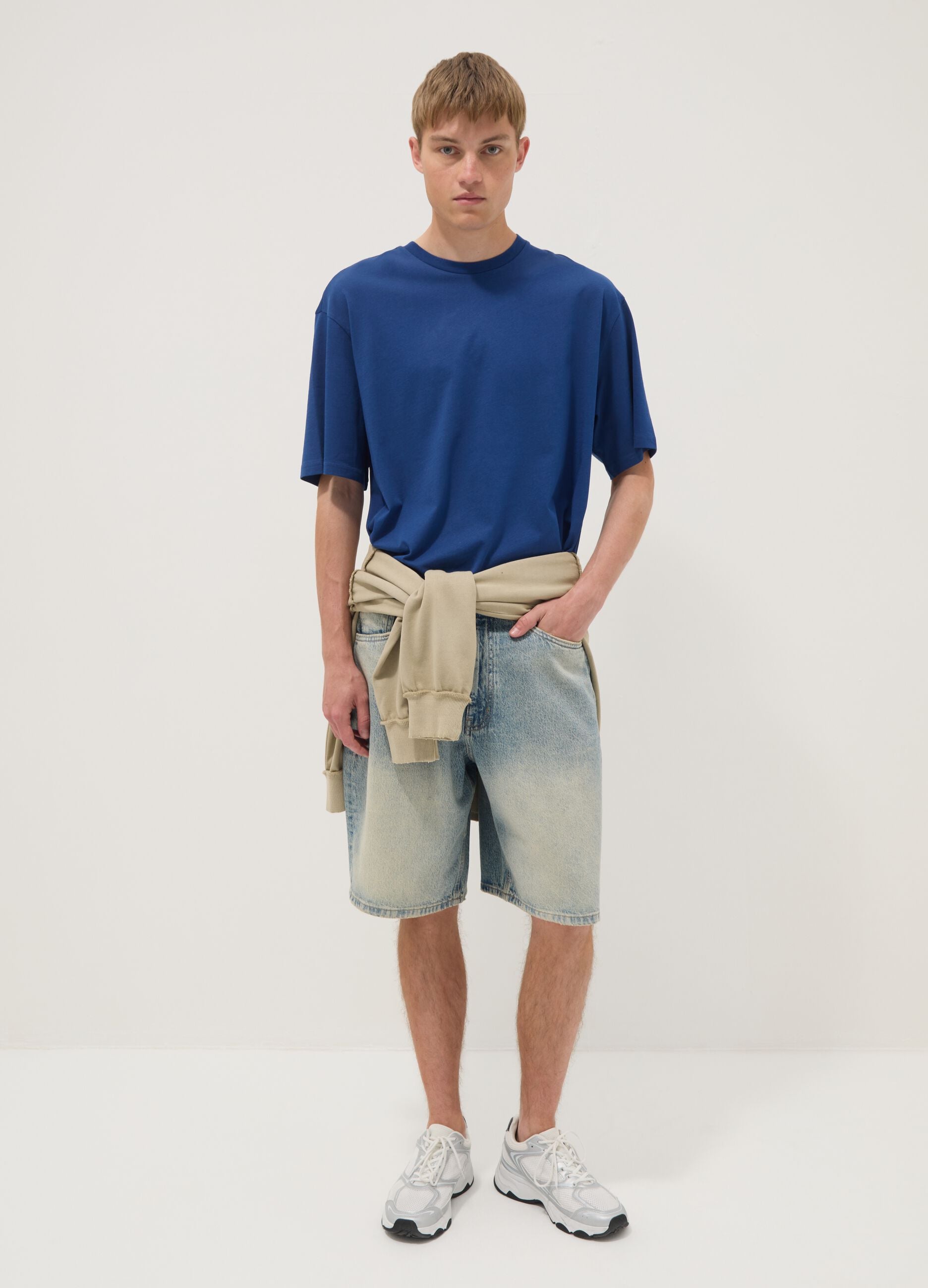 Blue pure cotton short-sleeve T-shirt
