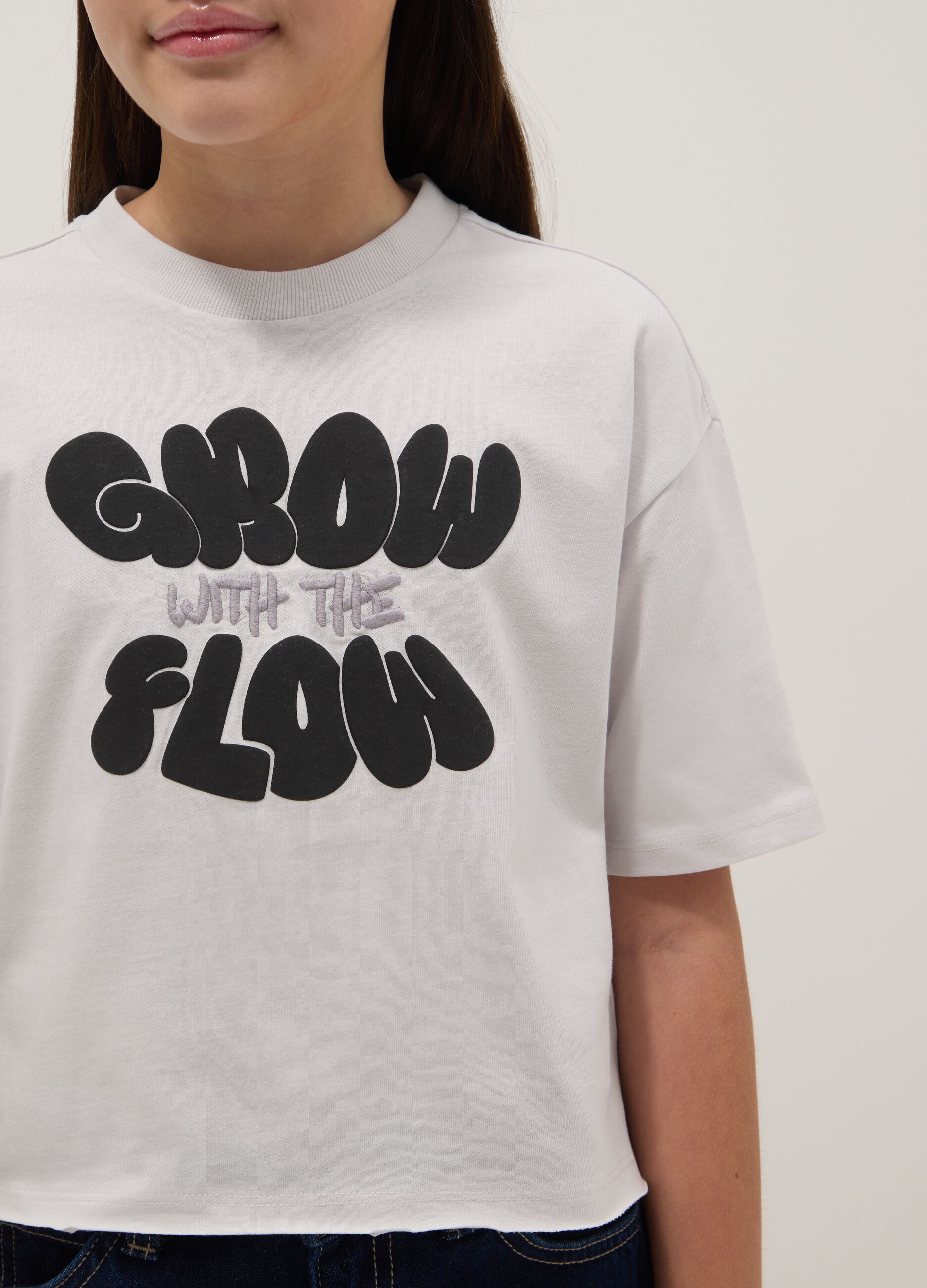 Girls' pure cotton white boxy fit t-shirt with print