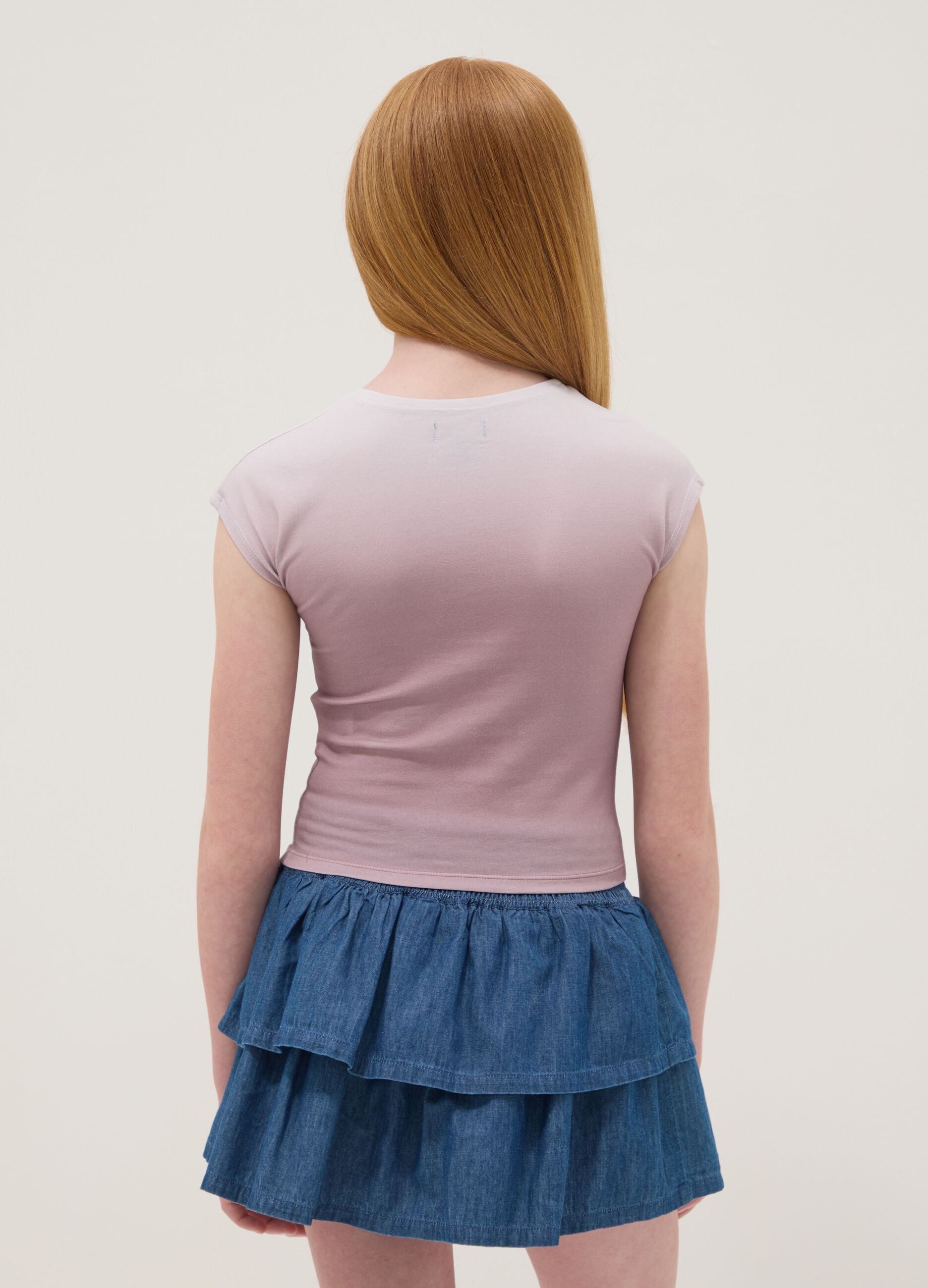 Girls&rsquo; pink ombr&eacute; stretch-cotton short-sleeve slim-fit T-shirt