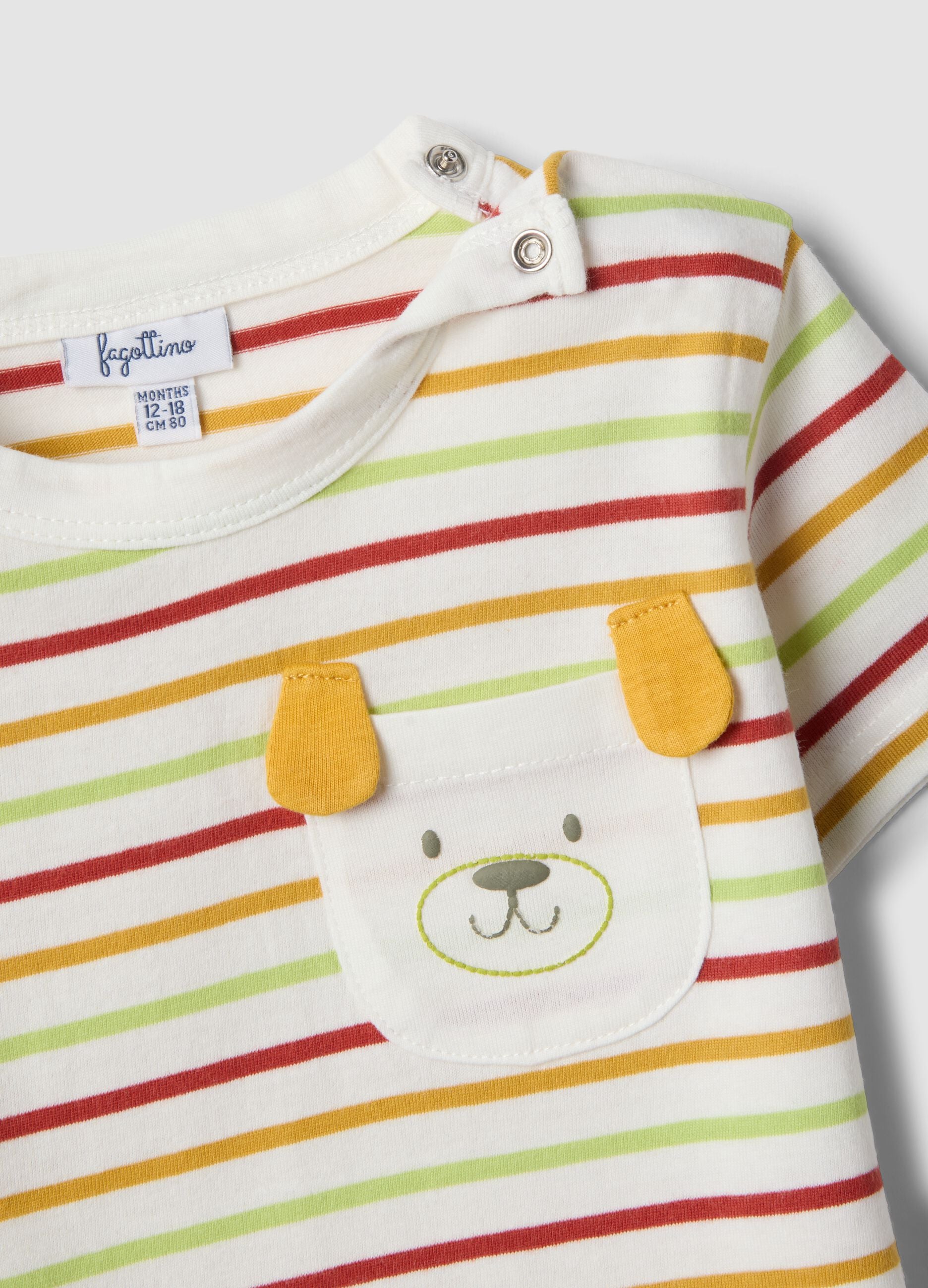 Boys&rsquo; pure cotton multicolour striped T-shirt with dog pocket