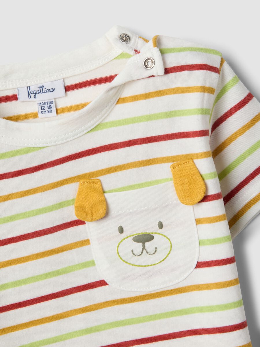T-shirt in puro cotone a righe multicolor da bimbo con tasca cane_2