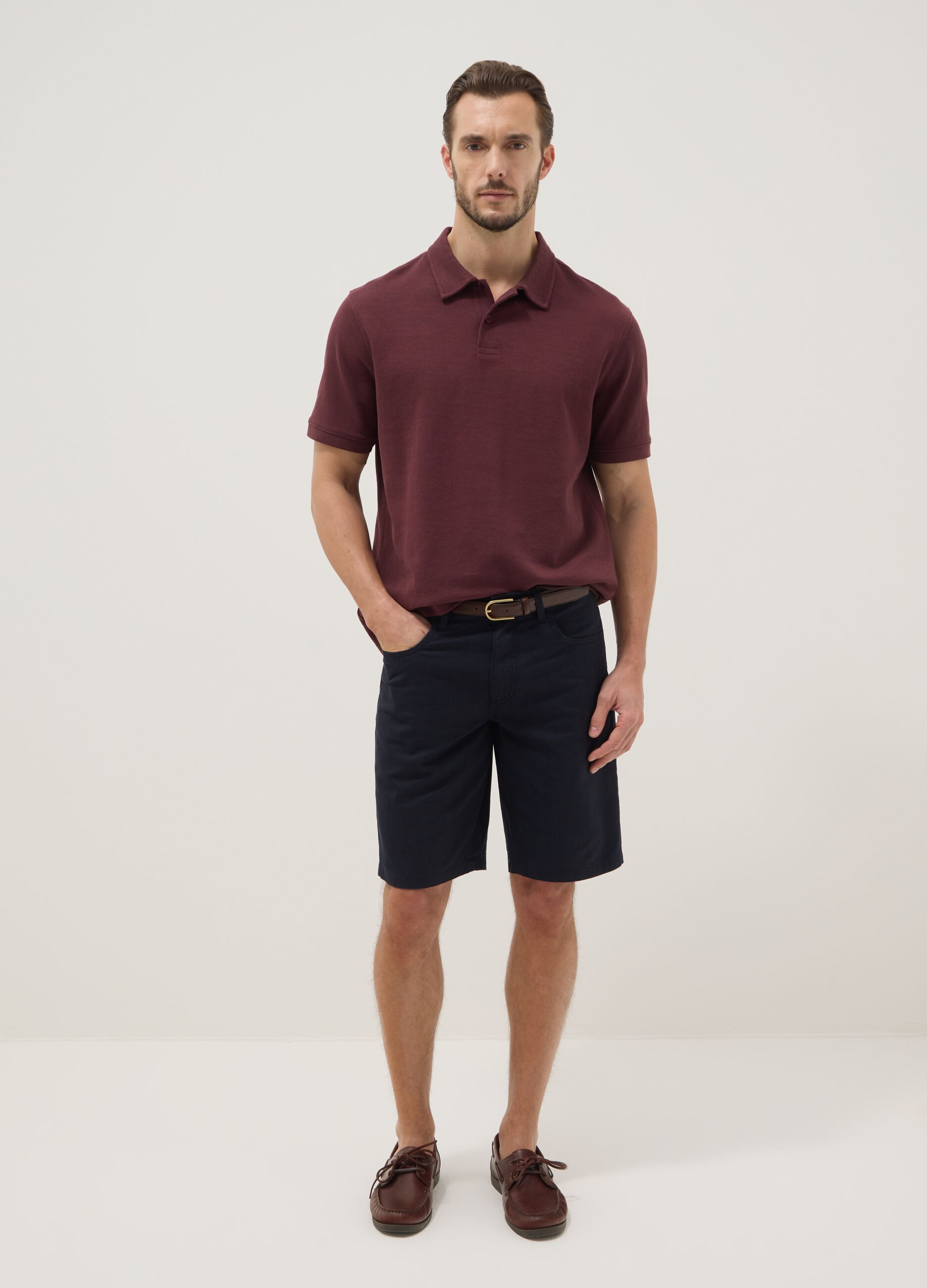 Brown stretch cotton polo shirt regular fit