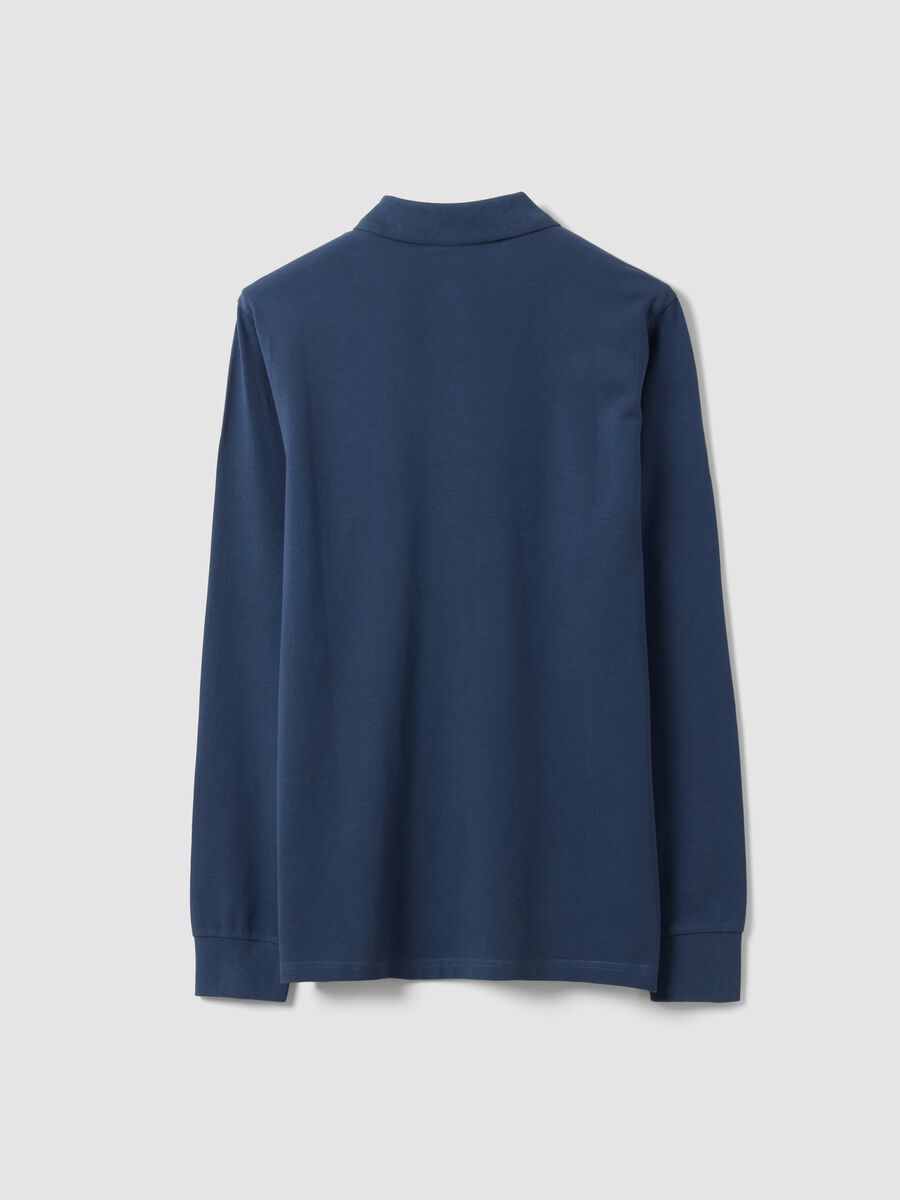 Blue long-sleeve regular-fit polo in organic cotton piqu&eacute;_6