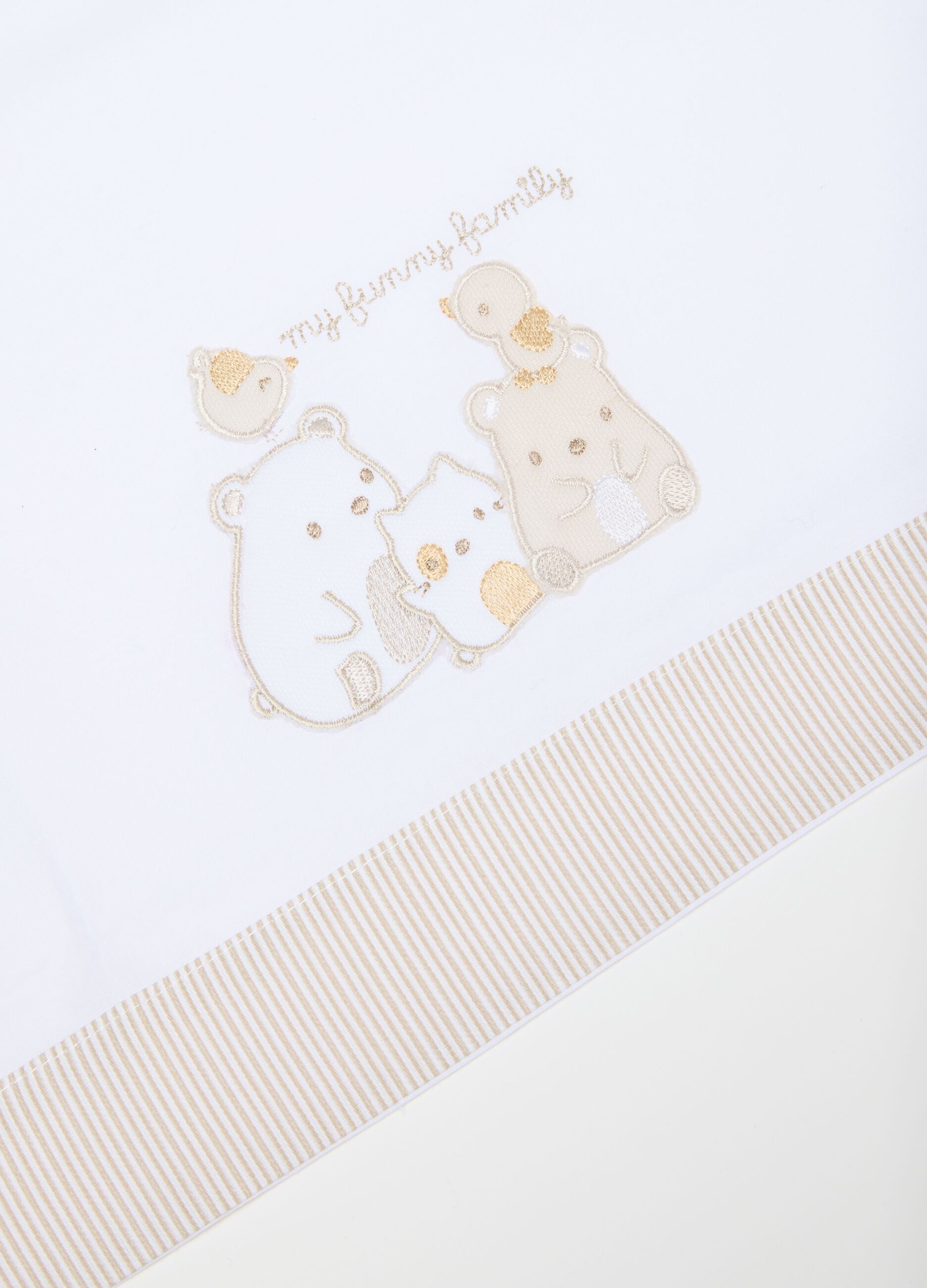 Beige and white pure cotton crib sheet with embroidery