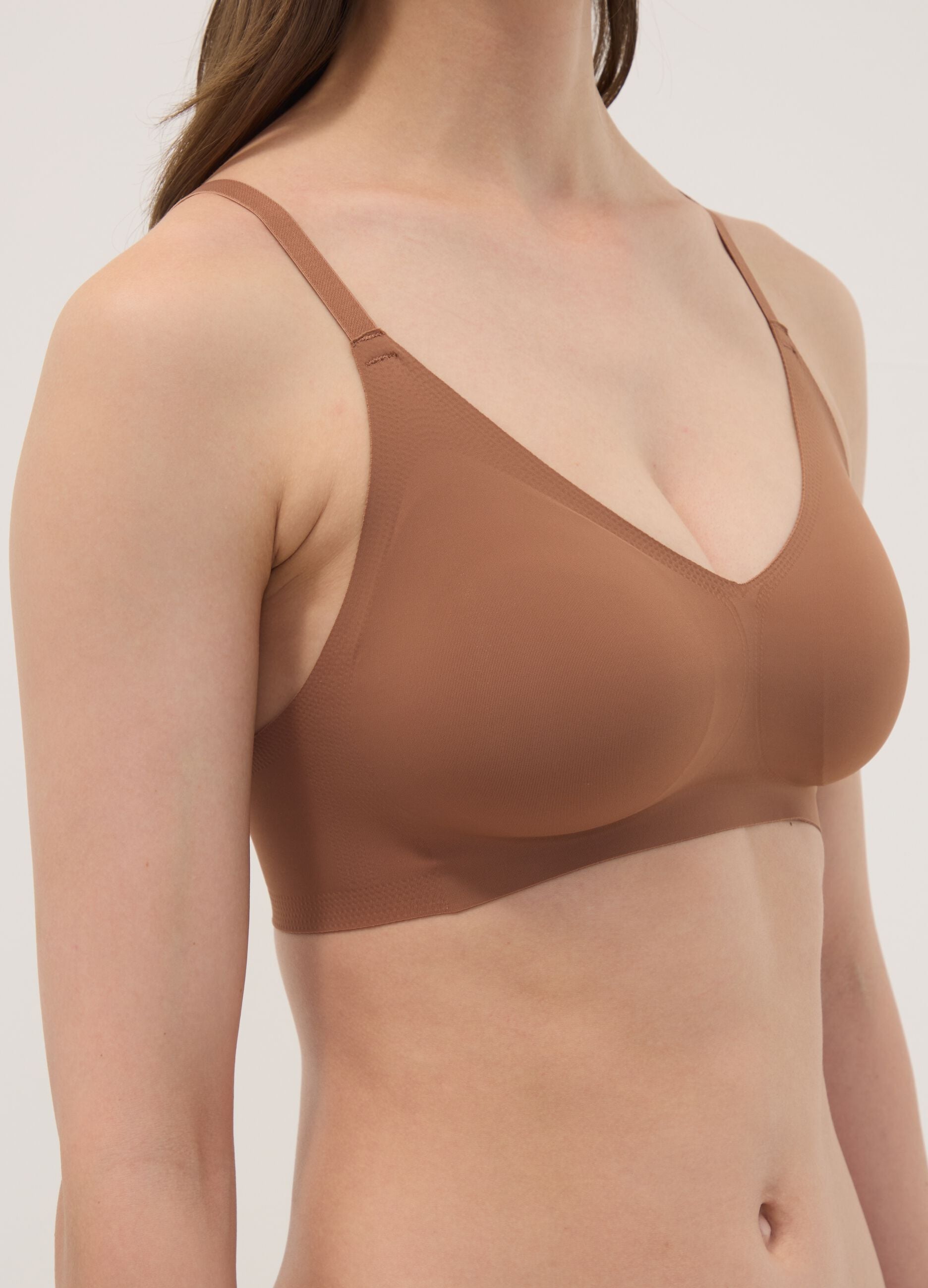 Brown stretch-fabric bra with removable padding