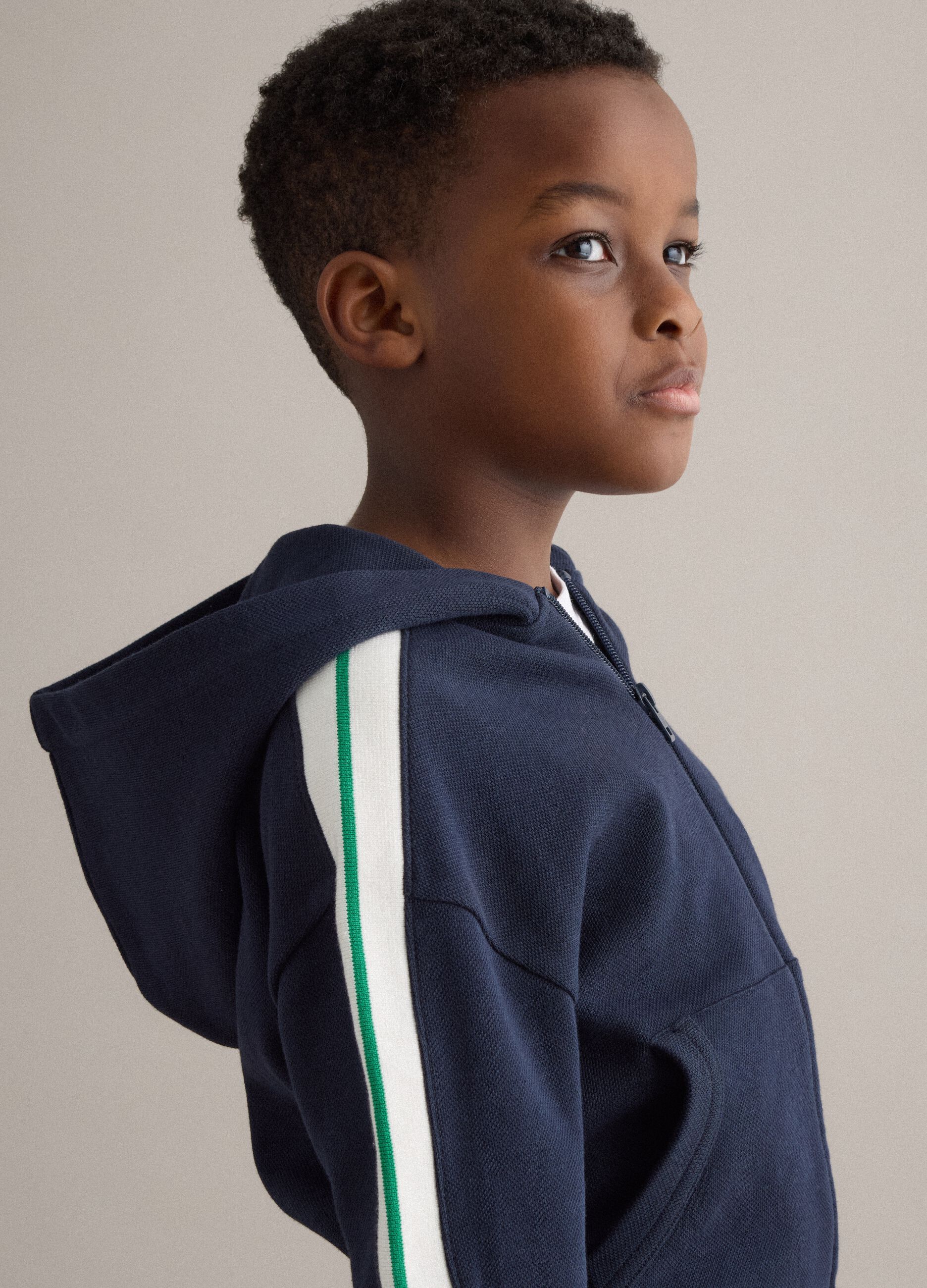 Blue cotton blend oversized fit hoodie for kids