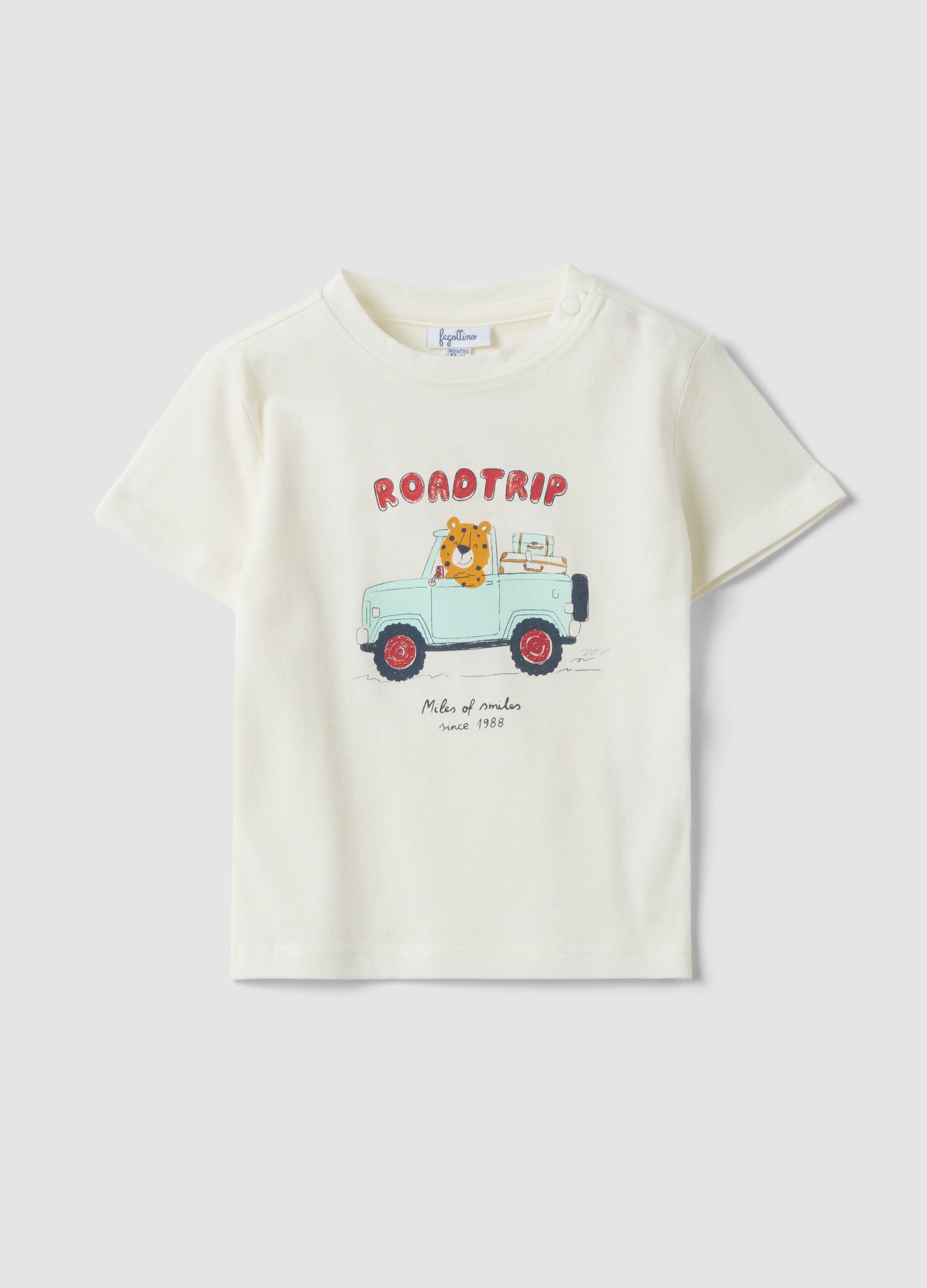 White pure organic cotton T-shirt with print, regular fit for baby boy