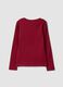 Red ribbed stretch cotton T-shirt with teddy bear embroidery_1