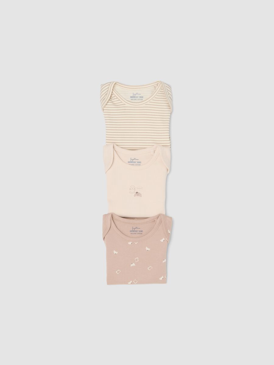 Tripack di body rosa e beige in cotone organico a maniche corte per neonati e bimbi_2