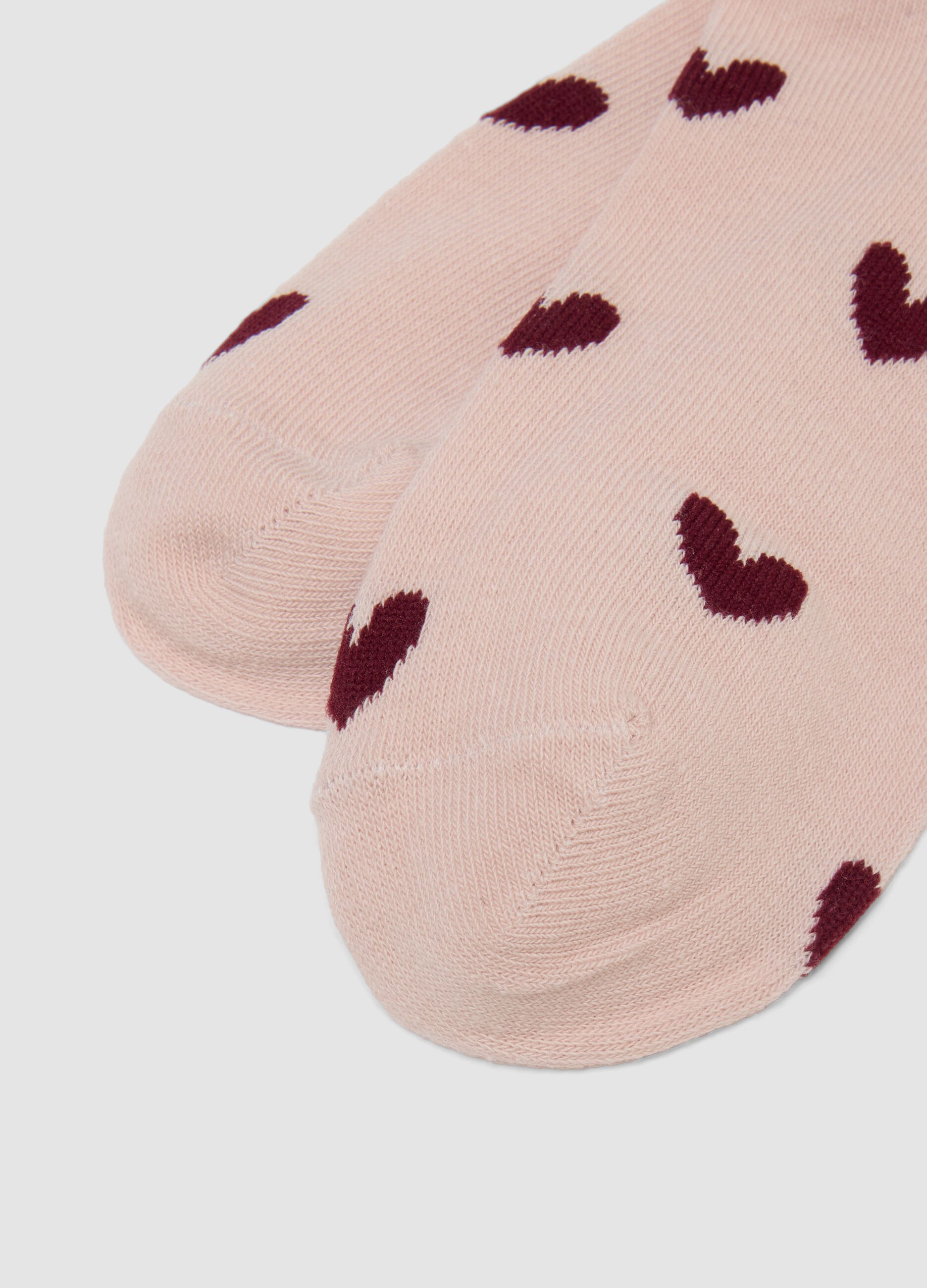 Pink ankle socks in elasticated cotton blend with hearts