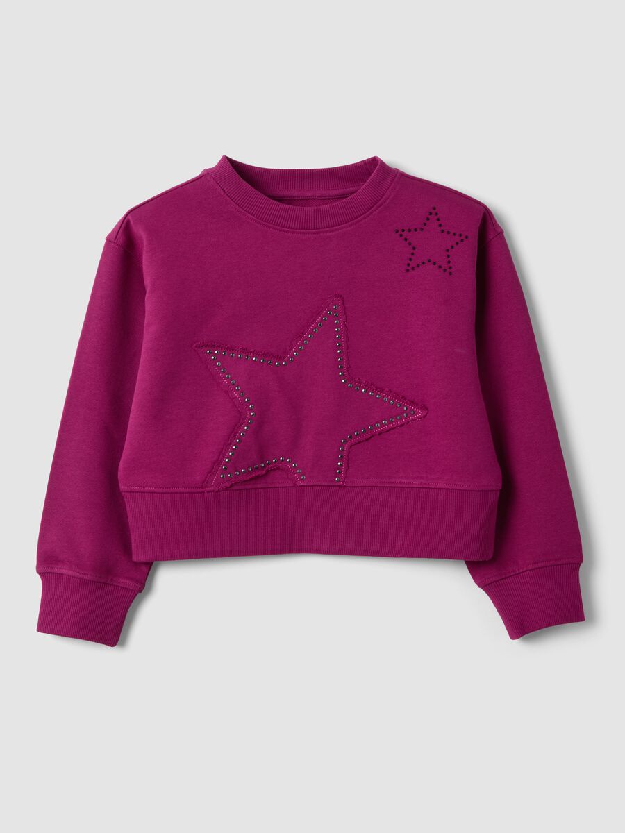 Purple pure cotton crew-neck sweatshirt with stars_0