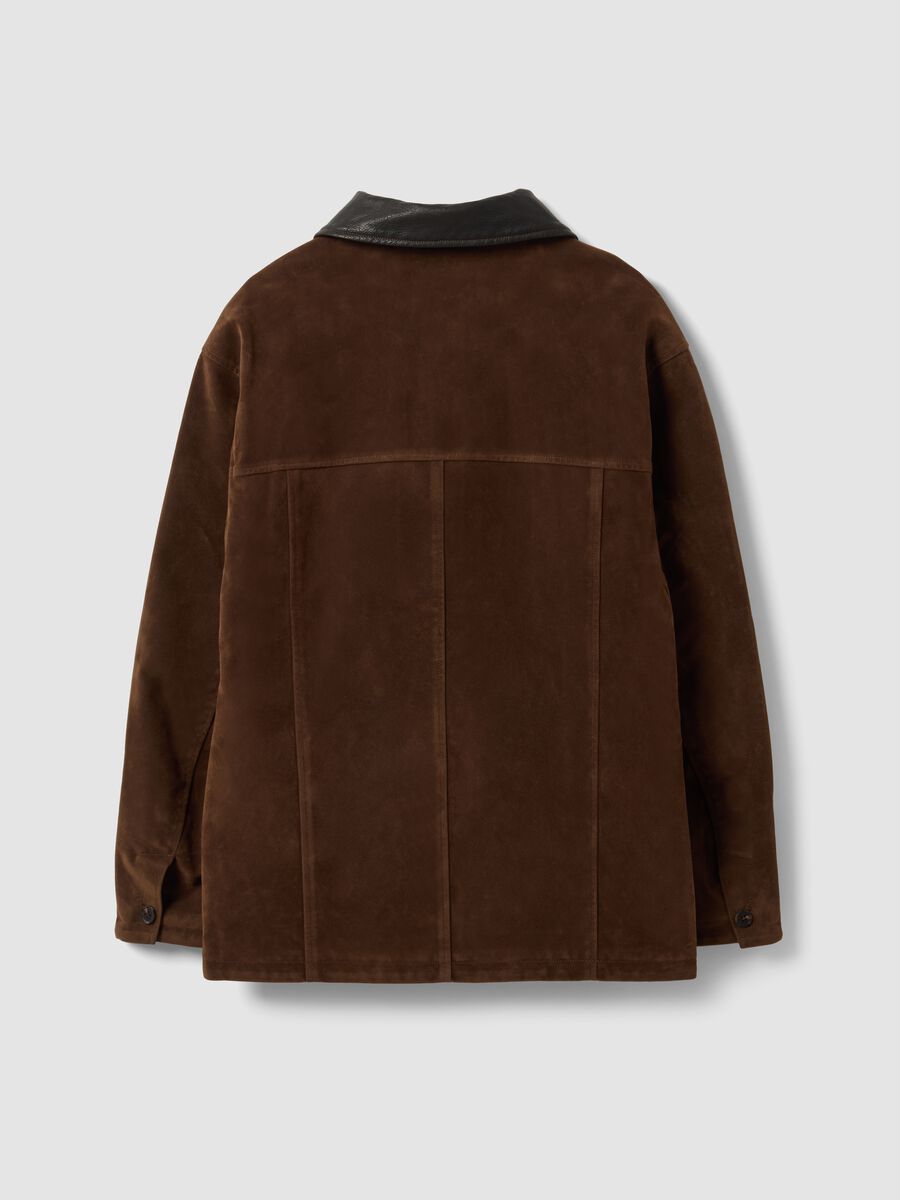Brown regular-fit shacket with contrast collar_1