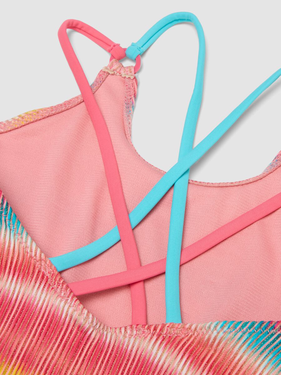Girls&rsquo; multicolour striped stretchy one-piece swimsuit_2