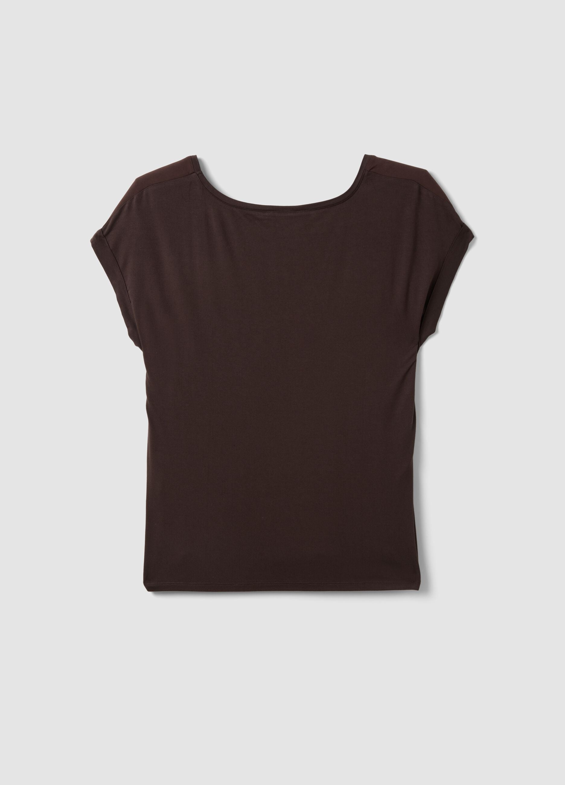 Brown pure viscose V-neck T-shirt, regular fit