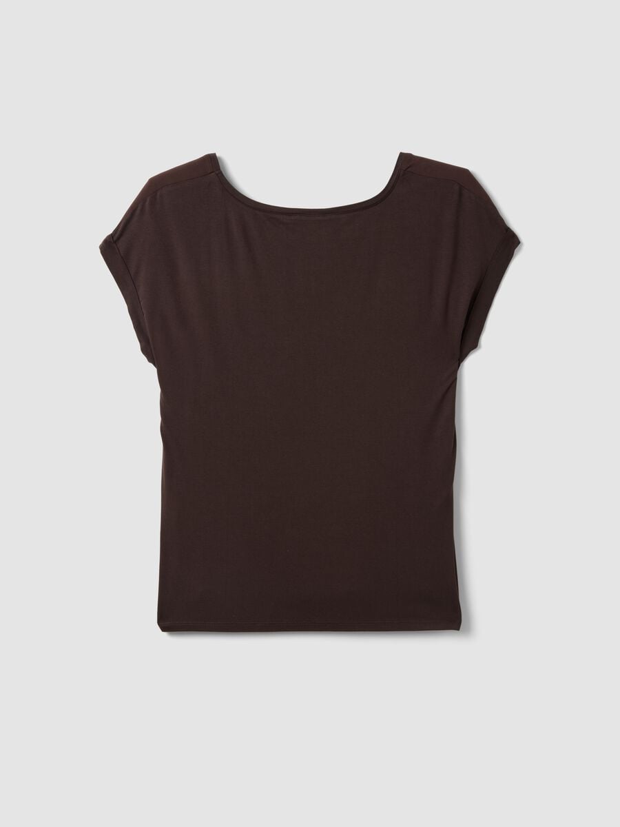 Brown pure viscose V-neck T-shirt, regular fit_5
