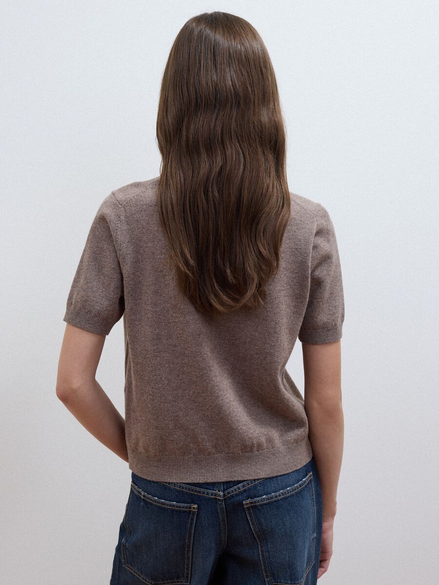 Grey pure wool crew-neck cardigan, regular fit_3