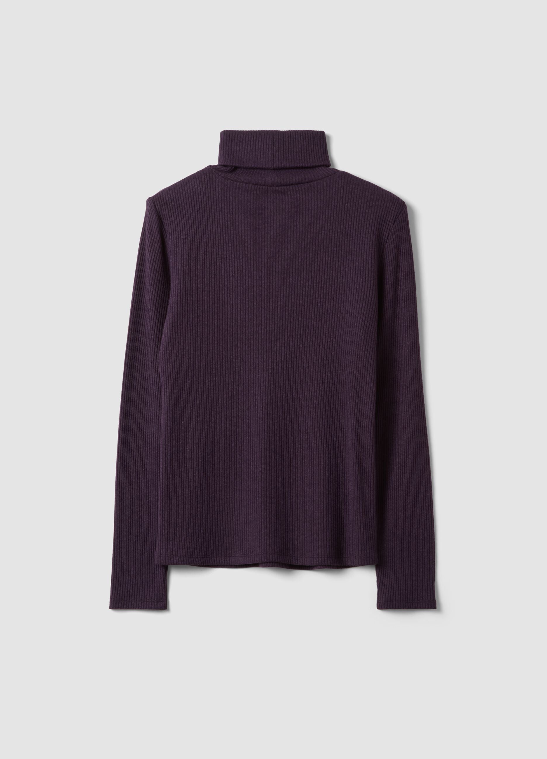 Purple ribbed viscose-blend crew-neck top