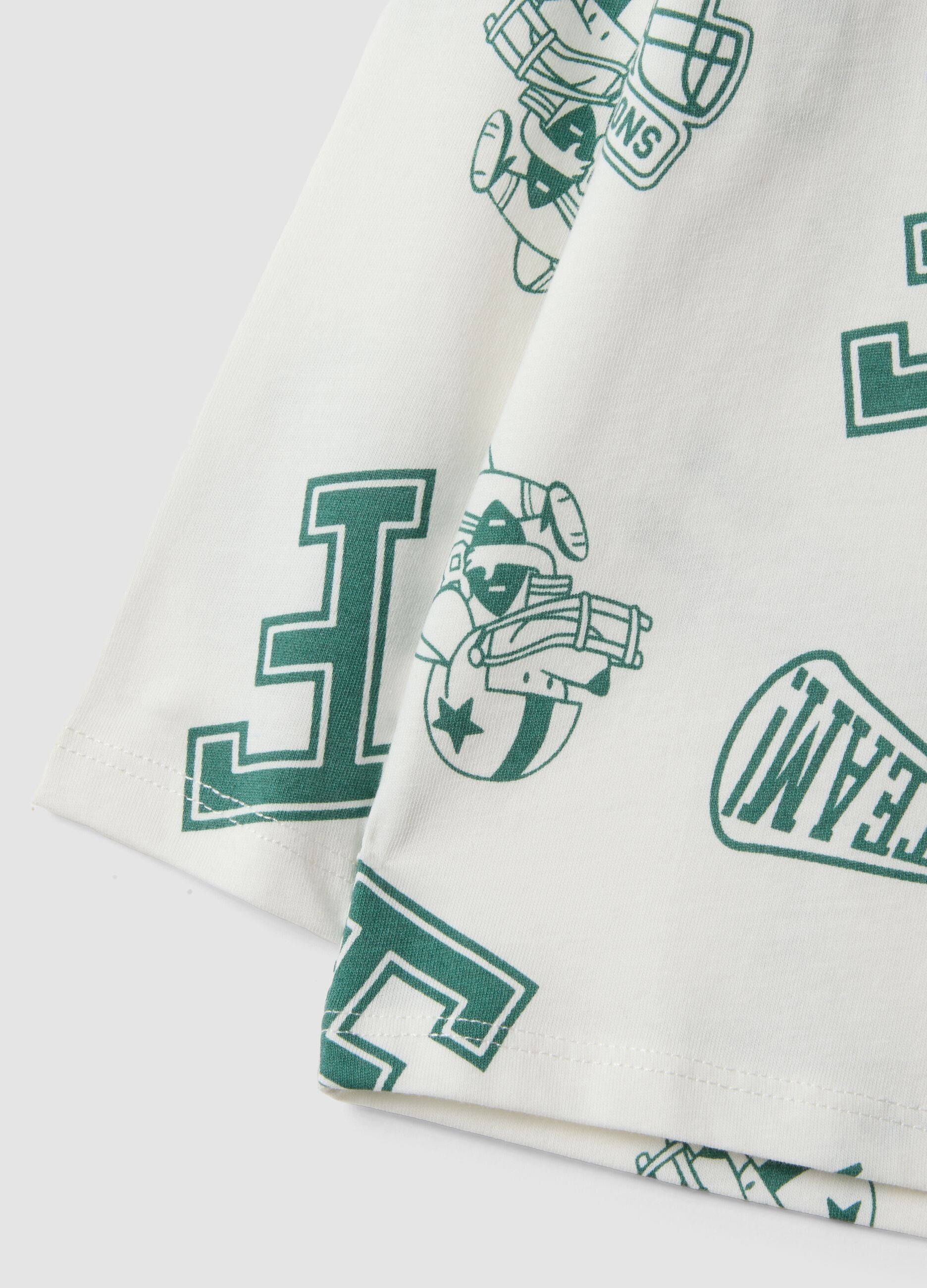White pure organic cotton T-shirt with all-over print for baby boy