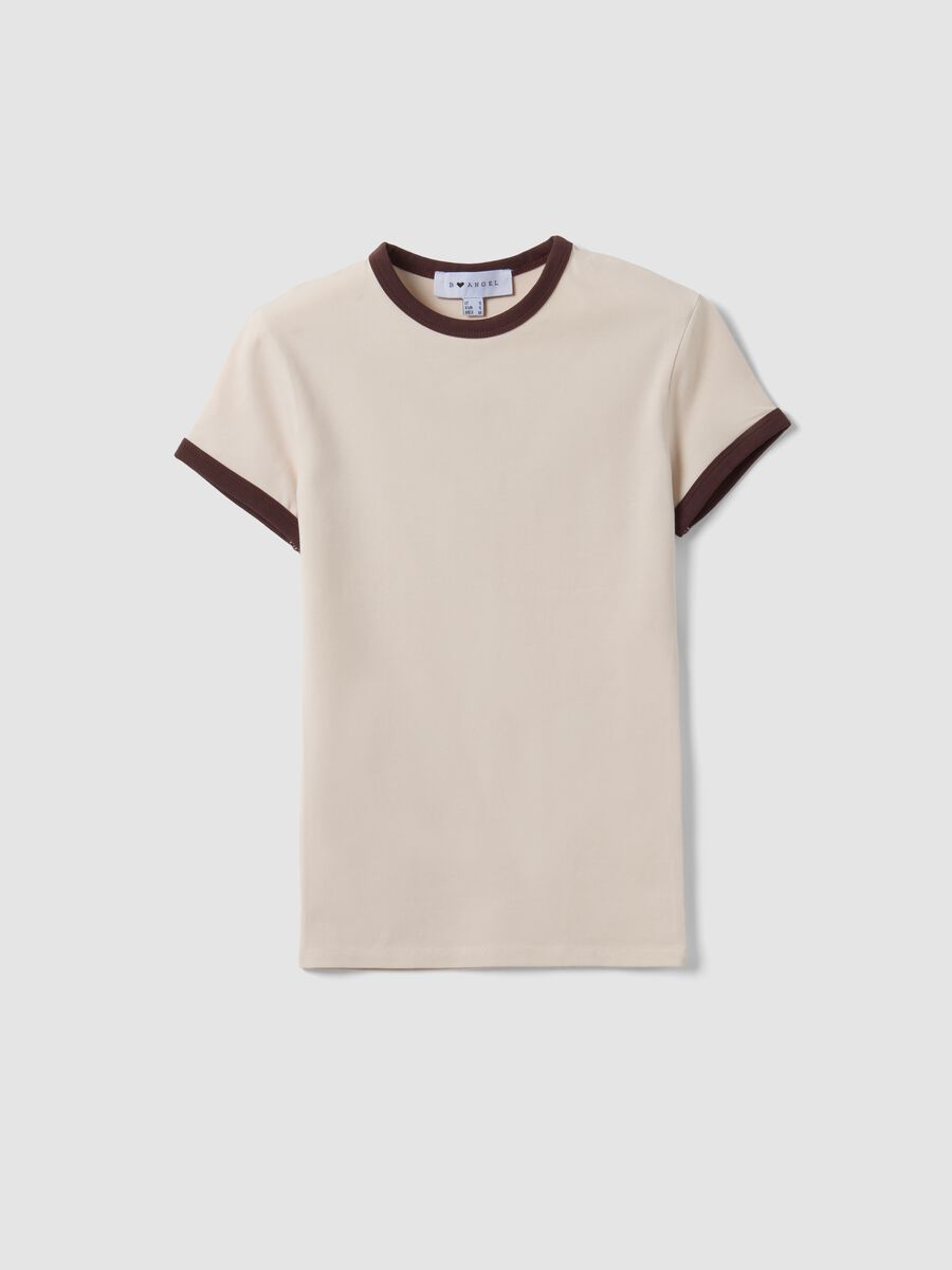 T-shirt beige in cotone elasticizzato con profili a contrasto fitted_4