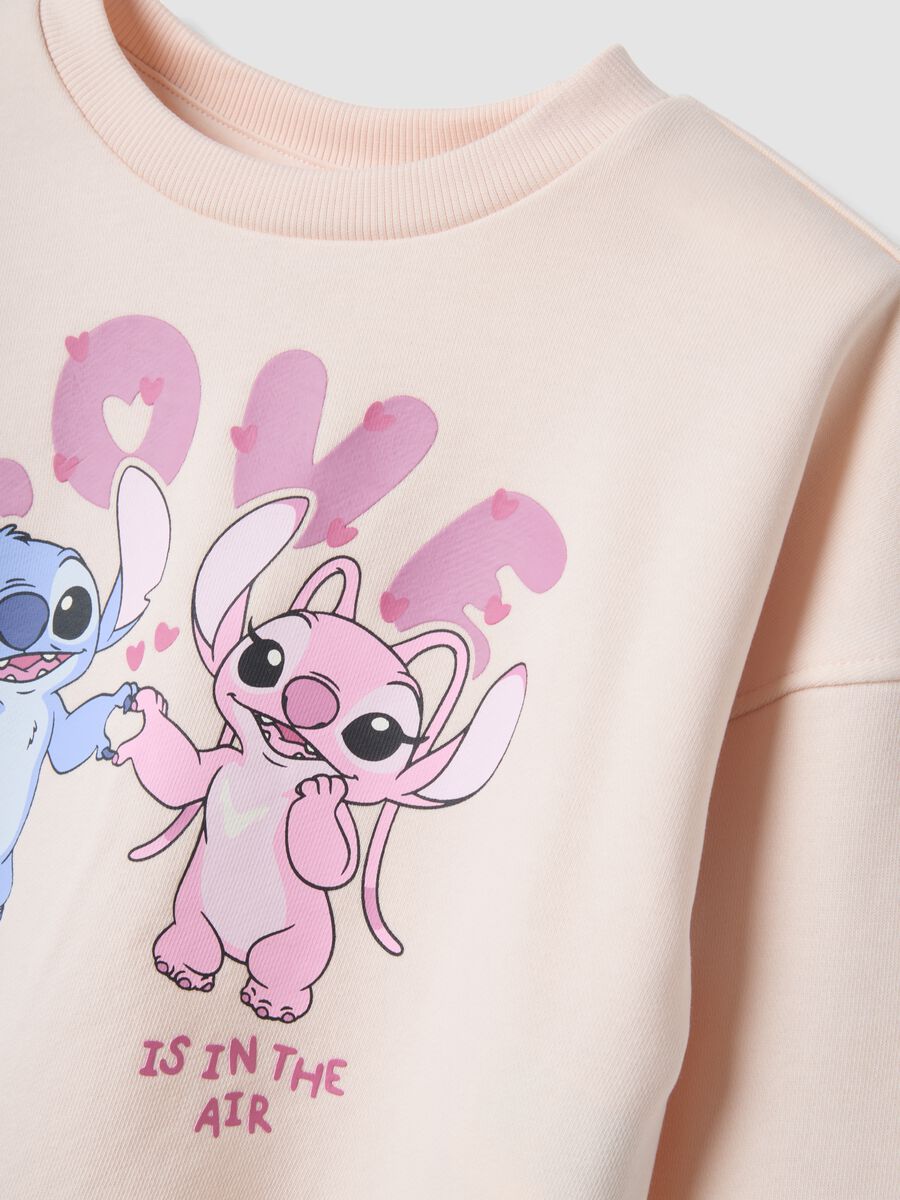 Pink cotton-blend jogger set with Lilo & Stitch prints for girls_2