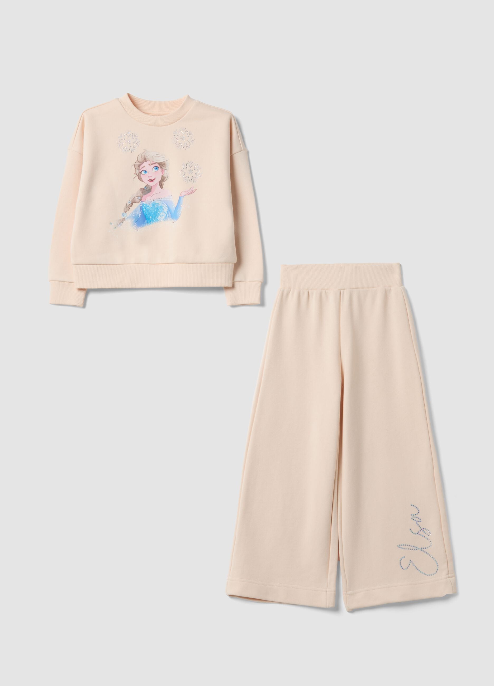 Beige cotton-blend jogging set