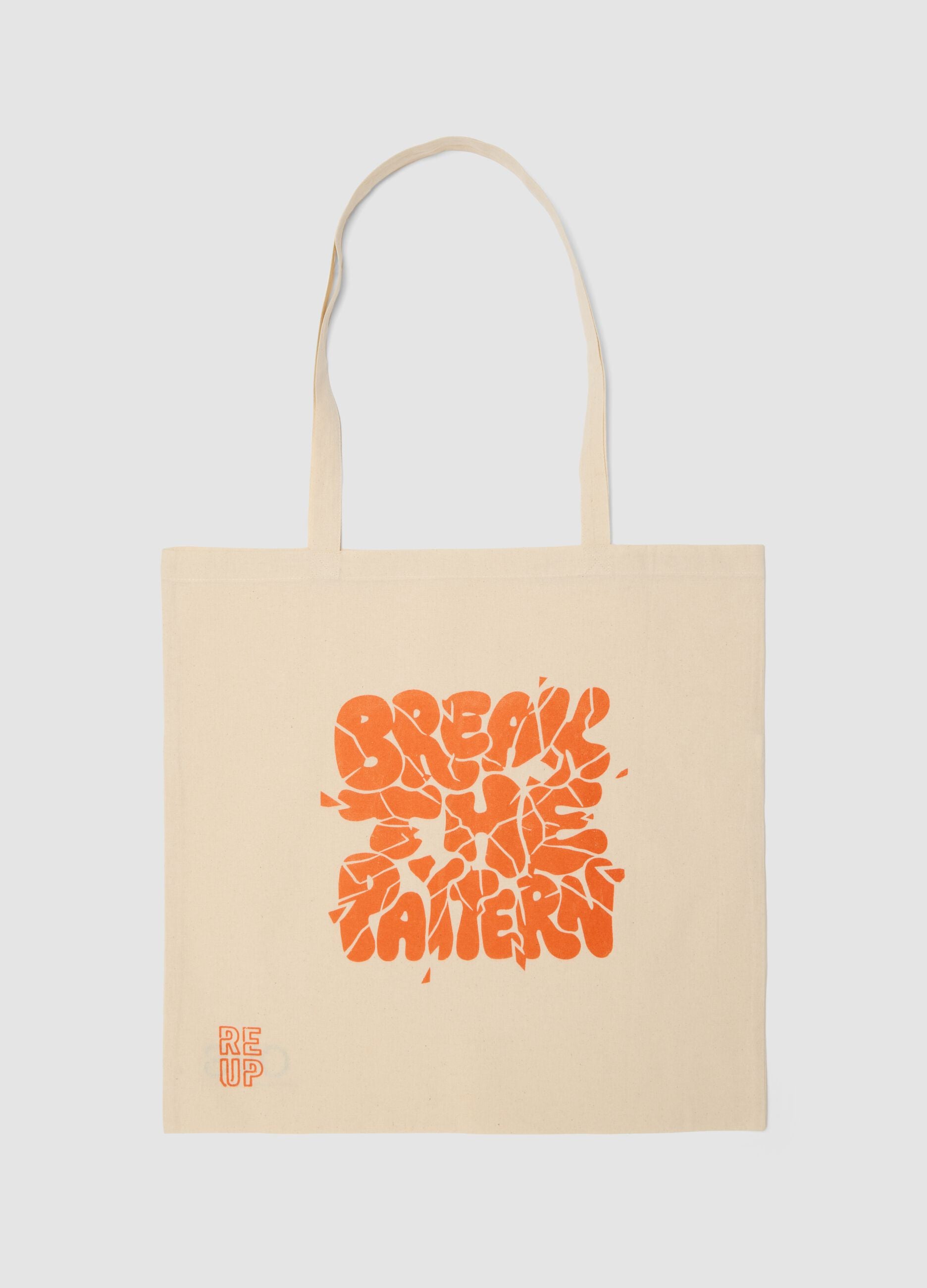 RE-UP tote bag with "Break the Pattern" screen print