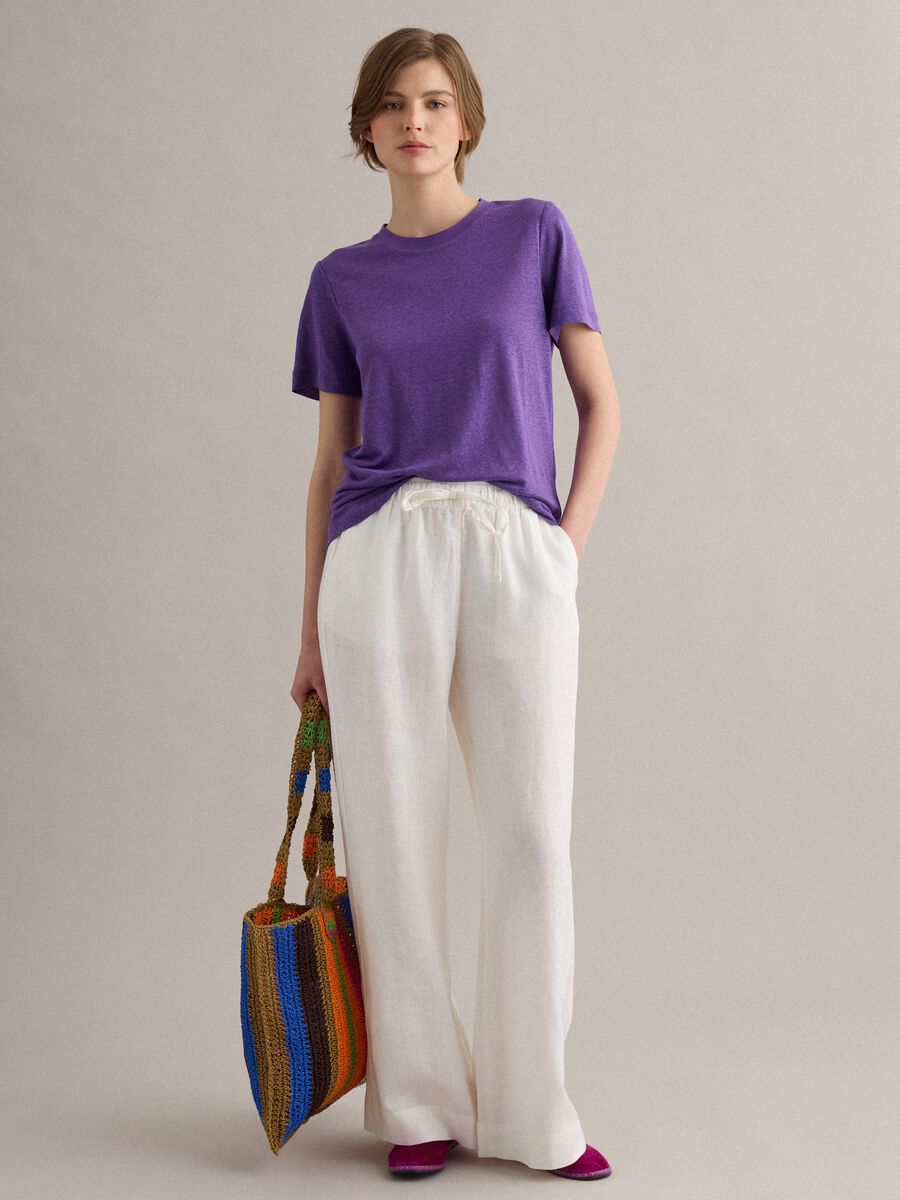 Purple pure linen regular-fit short-sleeve T-shirt_2