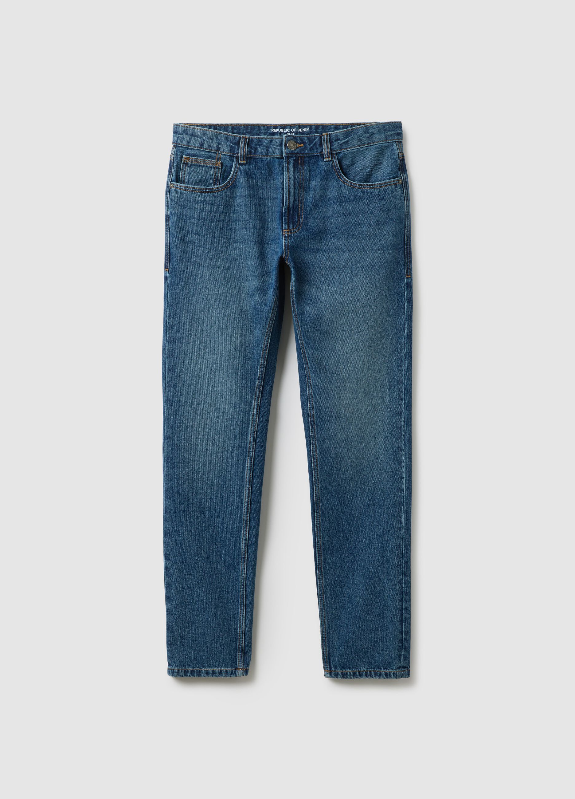 Slim fit blue pure cotton jeans