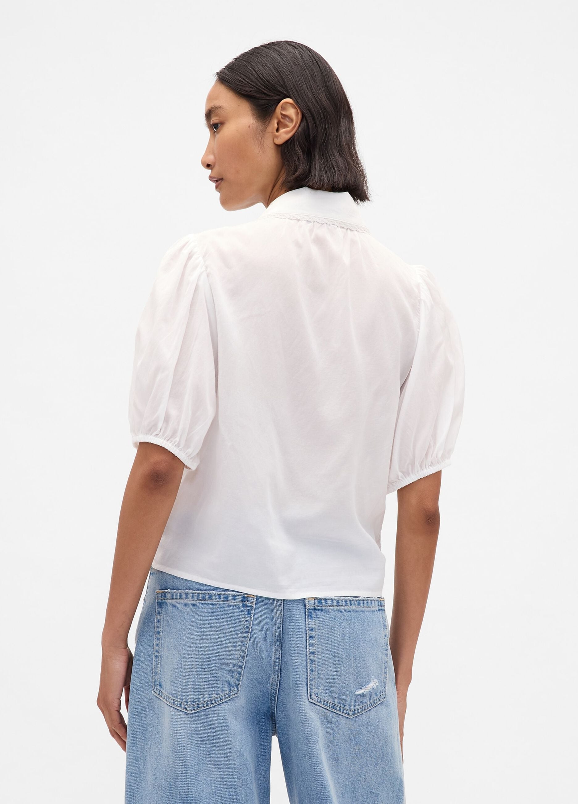 White blouse with short puff sleeves