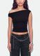 Black asymmetric one-shoulder slim-fit stretch viscose top_3